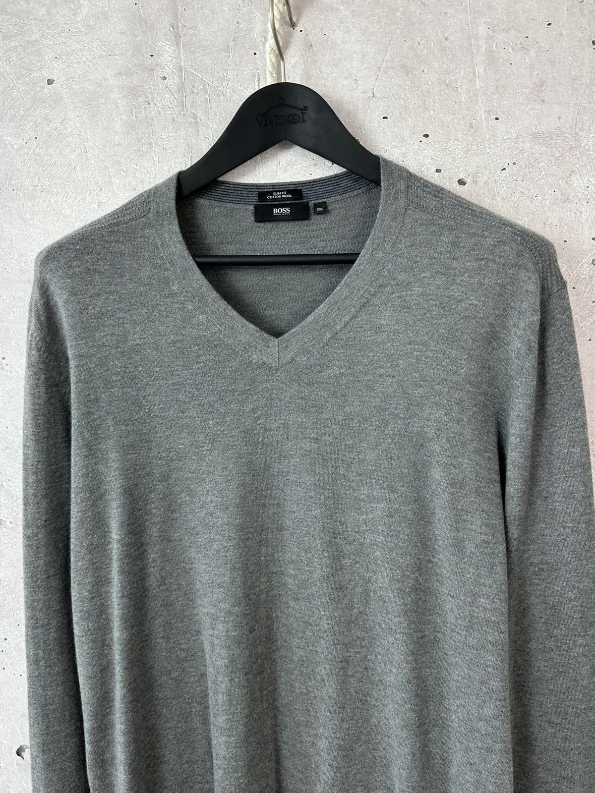 Hugo Boss Hugo Boss Slim Fit Cotton Wool Grey V-neck Sweater Size US XL / EU 56 / 4 - 2 Thumbnail