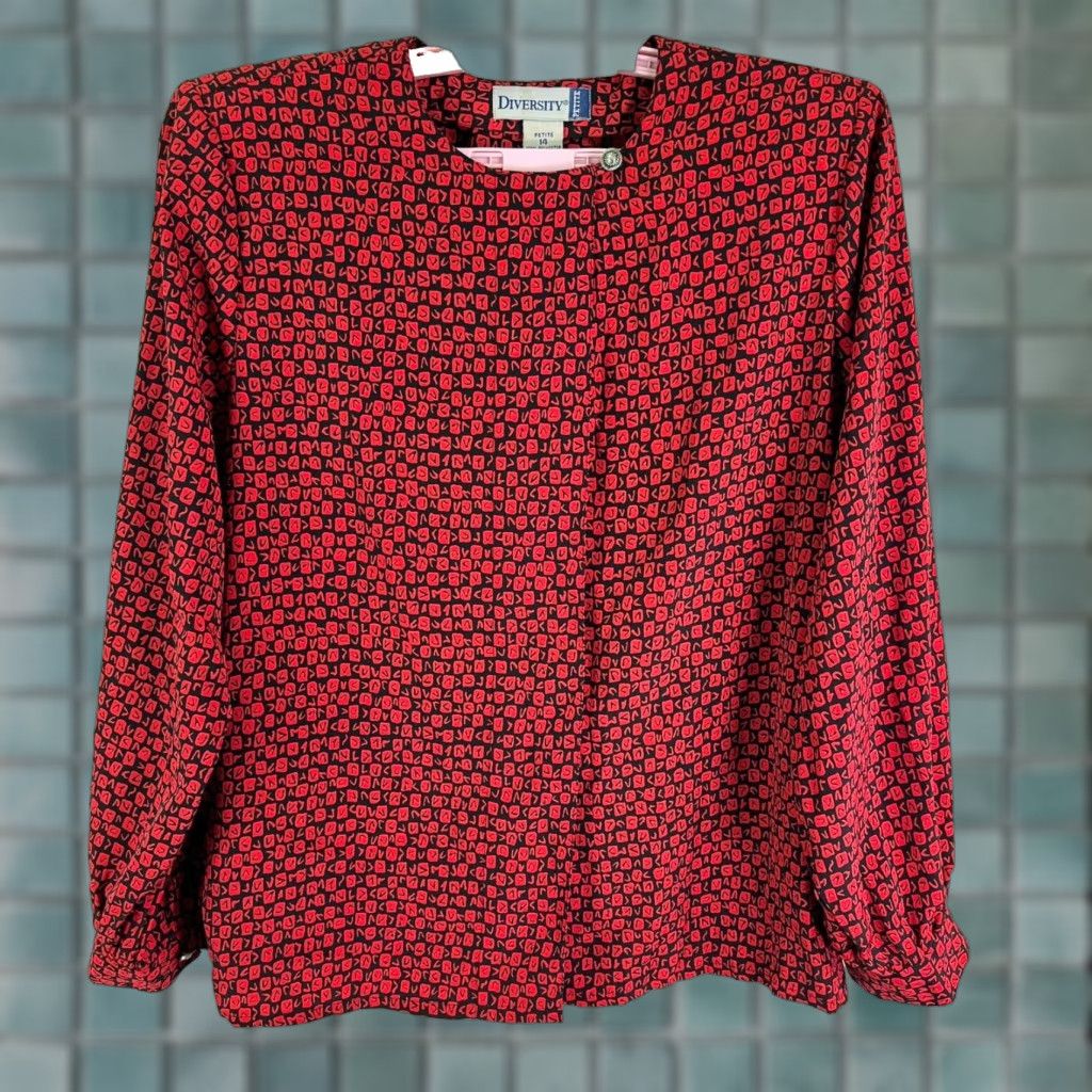 Vintage VINTAGE Diversity Blouse Shirt 16P Red Balloon Sleeve Shoulder Pads Geometric 80s Designer Womens Size XXL / US 16-18 / IT 52-54 - 1 Thumbnail