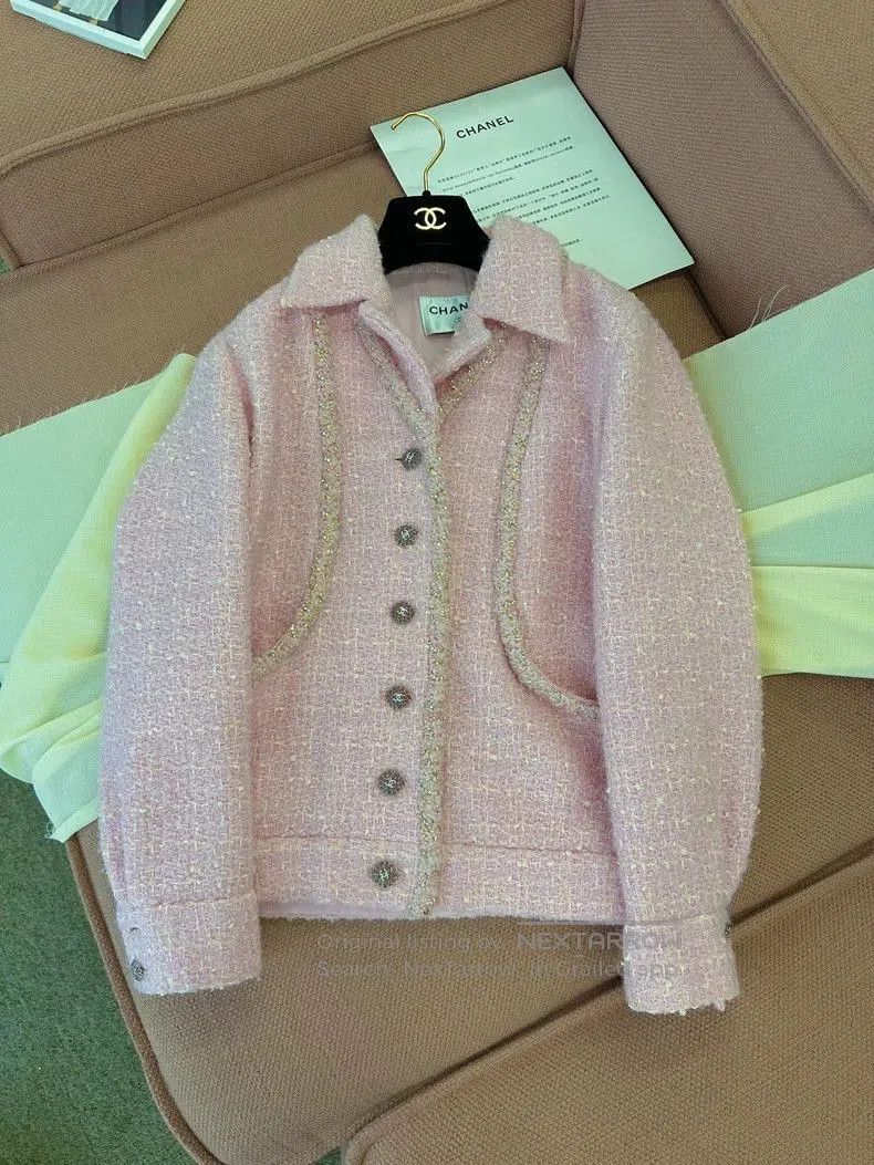 Chanel 23K Pink Tweed Coat with Diamonds.