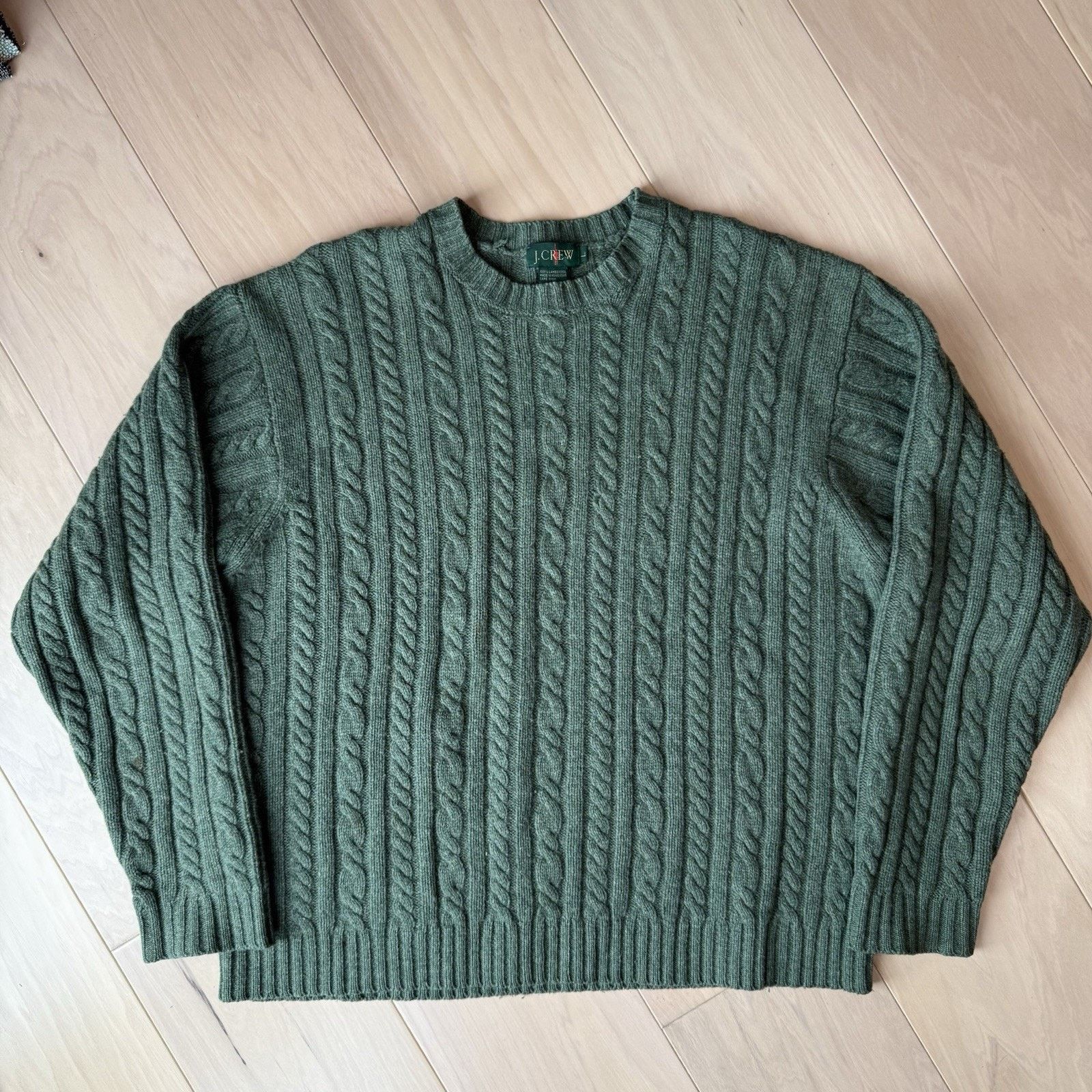J.Crew Vintage J Crew Cable Knit Wool Sweater Large Green Oarsman Size US L / EU 52-54 / 3 - 2 Thumbnail