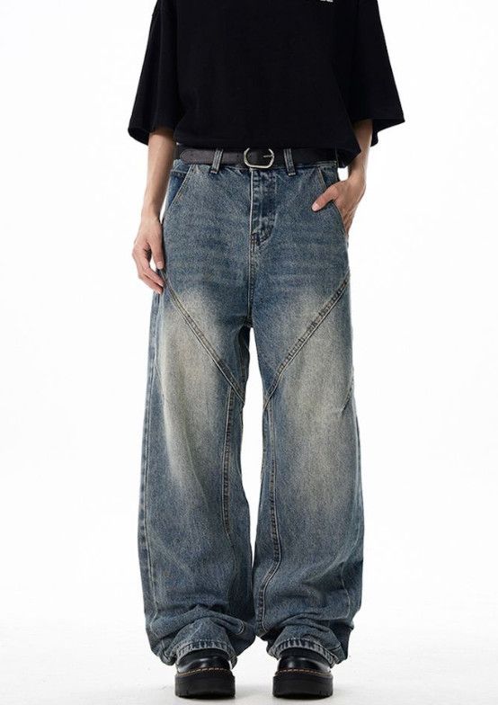 Vintage Men's wide-leg loose stitching high street baggy jeans Size US 32 / EU 48 - 2 Thumbnail