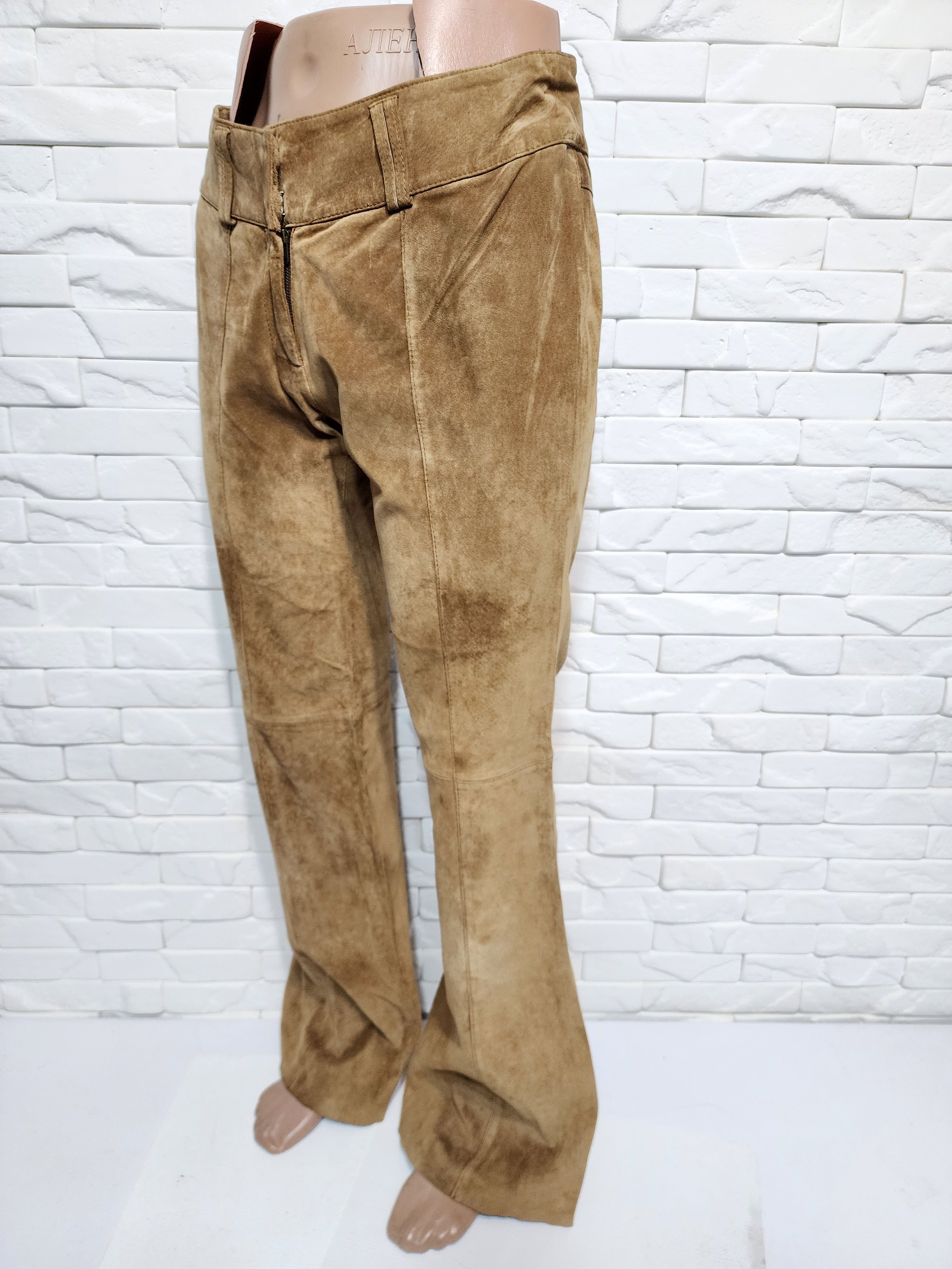 Genuine Leather Brown Suede Leather Pants: Women's Trousers Size 32" / US 10 / IT 46 - 2 Thumbnail