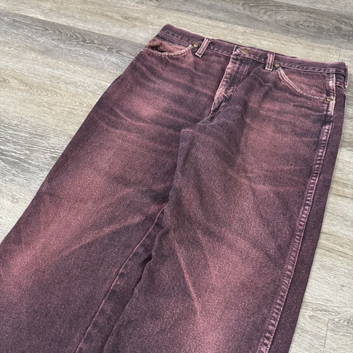 StraightFaded × Vintage × Wrangler Crazy Vintage 90s wrangler faded pink/black distressed jeans Size US 33 - 6 Thumbnail