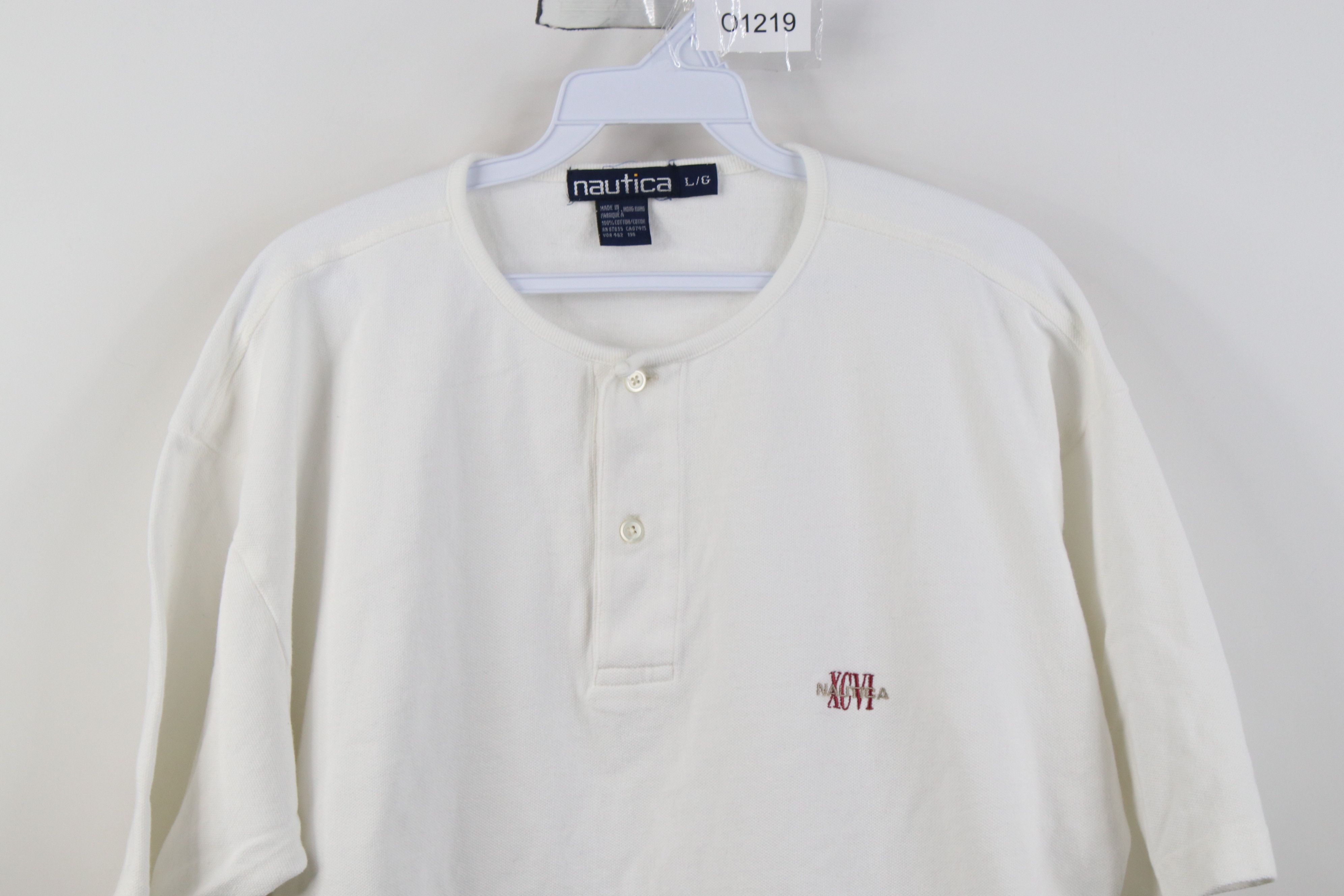 Nautica Vintage 90s Nautica Short Sleeve Henley T-Shirt White Cotton Size US L / EU 52-54 / 3 - 2 Thumbnail