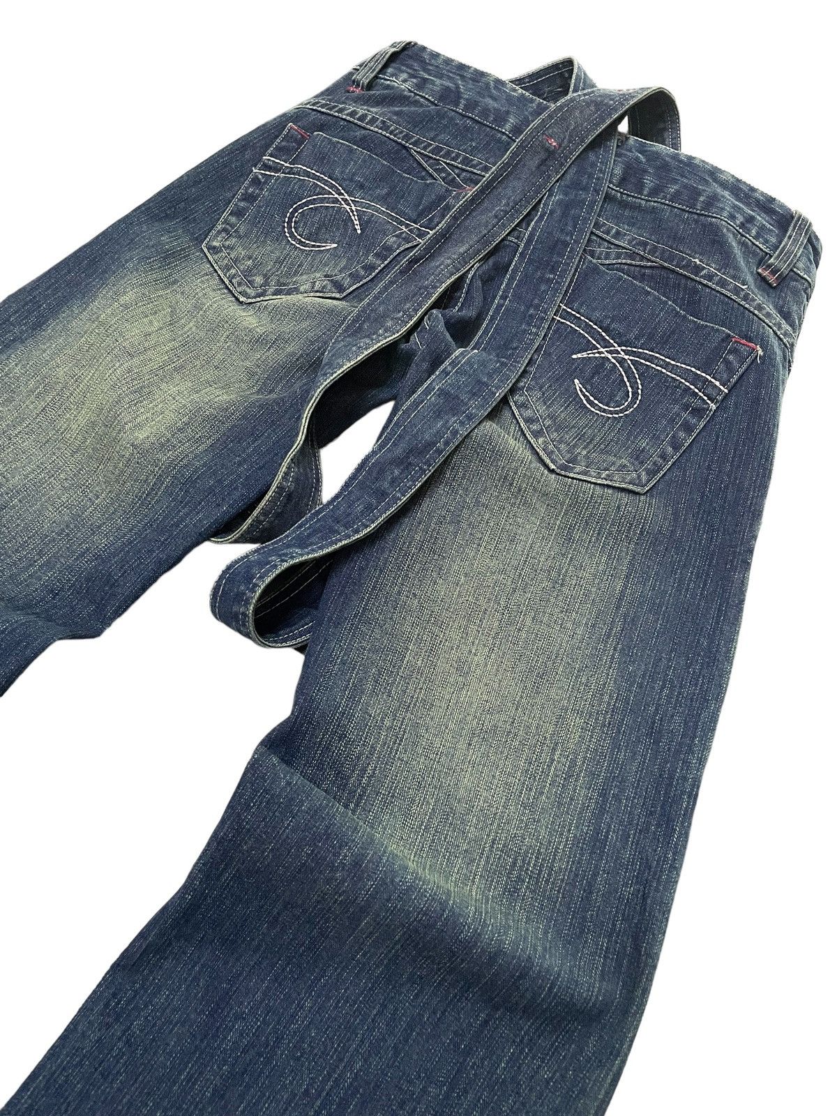 If Six Was Nine × Le Grande Bleu (L.G.B.) Spica Japan Mud Mooss Flared Wide Parachute Suspender Jeans Size US 30 / EU 46 - 12 Thumbnail