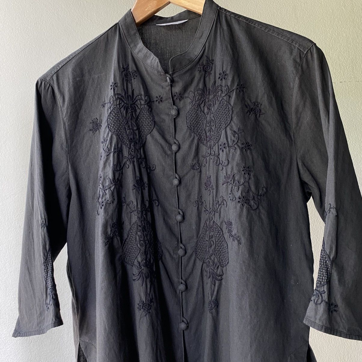 Japanese Brand POWDER Black Mandarin Collar Shirt Size L / US 10 / IT 46 - 12 Thumbnail