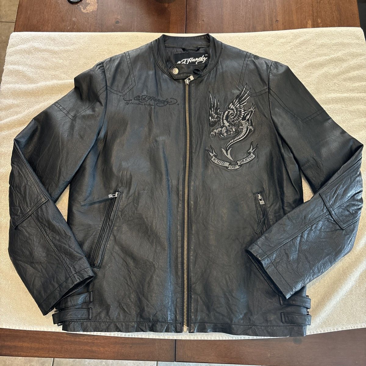 Ed Hardy Vintage Ed Hardy “Kiss of Death” Leather Jacket | Grailed