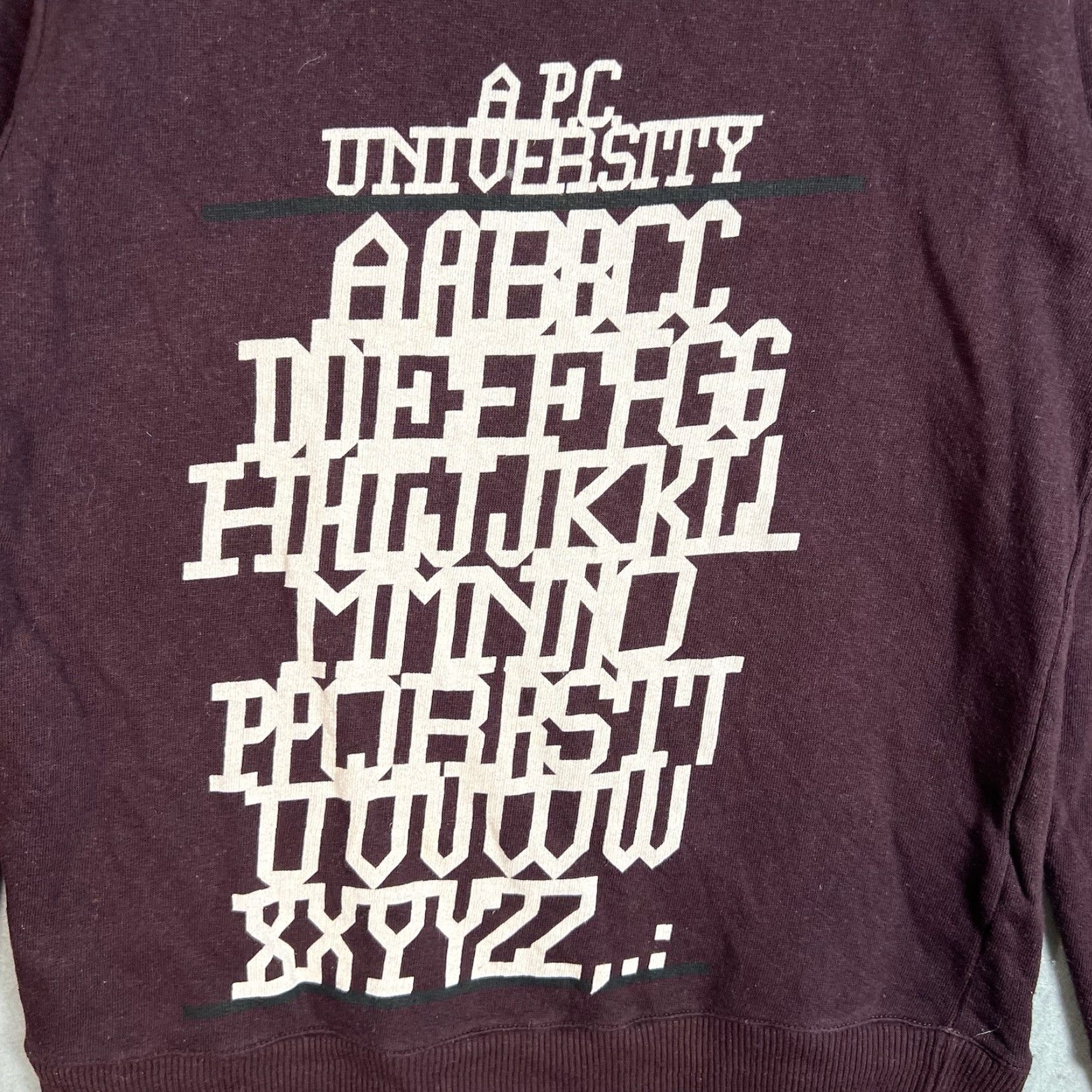 Vintage APC University Alphabet Sweater Womens XS Maroon Red Crewneck Sweatshirt Size XS / US 0-2 / IT 36-38 - 4 Thumbnail