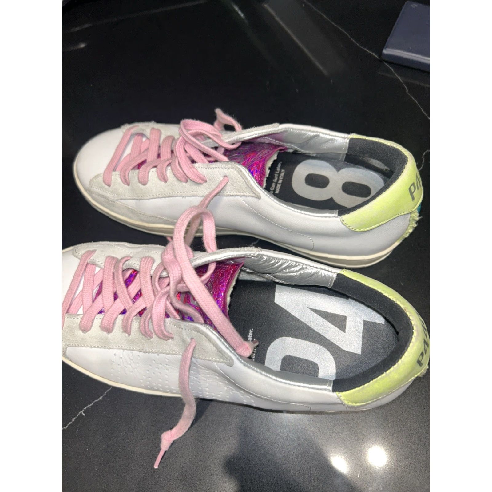 P448 P448 John Sneakers Womens 39 White Leather Pink Trim Mid Top Shoes Casual Athletic Sneaker Womens Size M / US 6-8 / IT 42-44 - 5 Thumbnail
