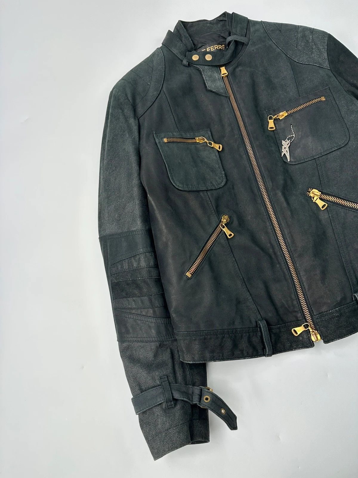 Gianfranco Ferre Gianfranco Ferre Black Leather Biker 6 Zip Padded Jacket Size US L / EU 52-54 / 3 - 3 Thumbnail
