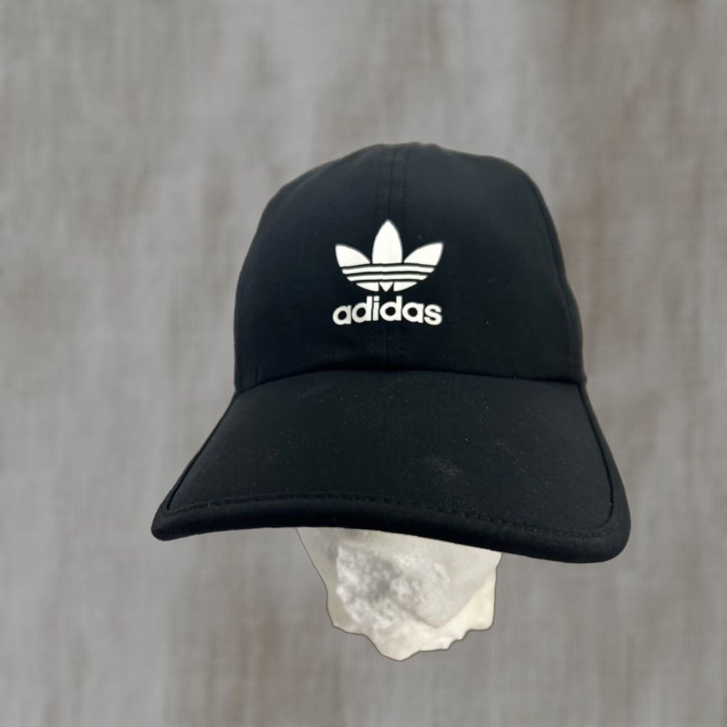 Adidas Adidas Running Hat Adjustable Hook Loop Black White Trefoil Size ONE SIZE - 1 Thumbnail