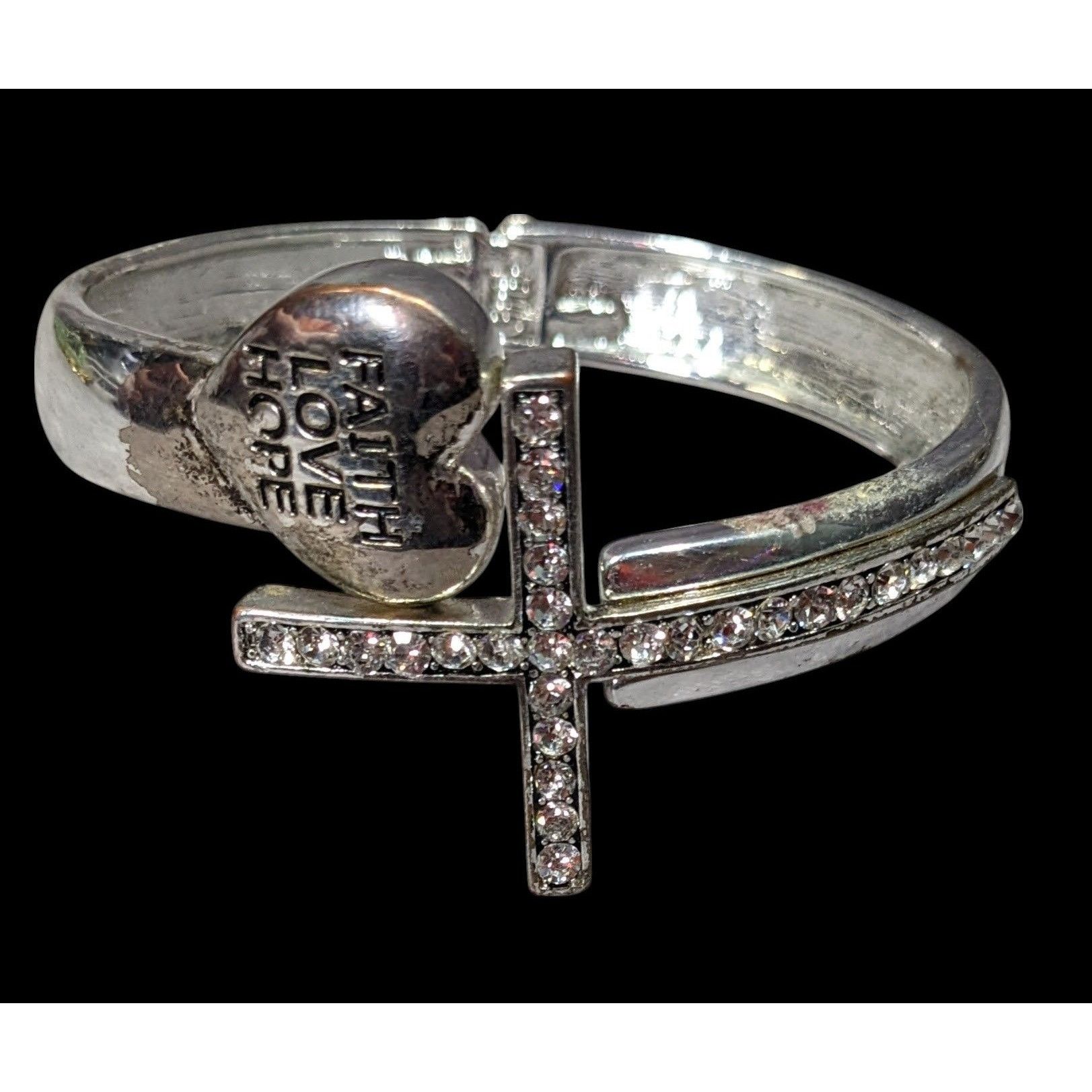 Other Faith Hope Love Silver Tone Rhinestone Cross Hinge Bracelet Size ONE SIZE - 1 Thumbnail