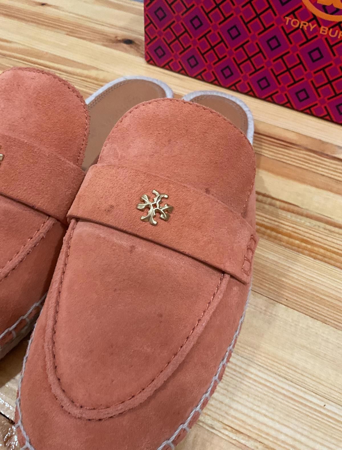 Designer Tory Burch Seaside Mule Espadrille / Natural Suede Orange Size US 9.5 / IT 39.5 - 7 Thumbnail