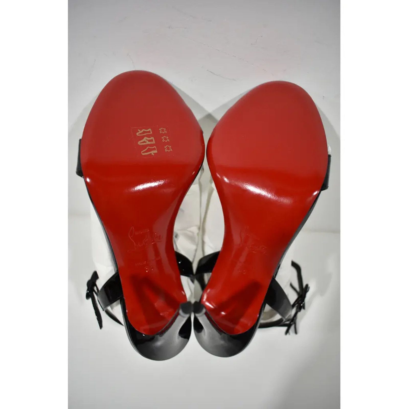 Christian Louboutin Mara 100 Black Patent Sandal Ankle Strap Open Heel Pump 39 Size US 9 / IT 39 - 11 Thumbnail