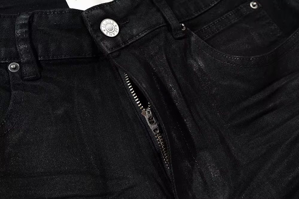Japanese Brand × Jean Y2K Streetwear Black Glue Coated Boot Cut Flare Jean Size US 31 - 6 Thumbnail