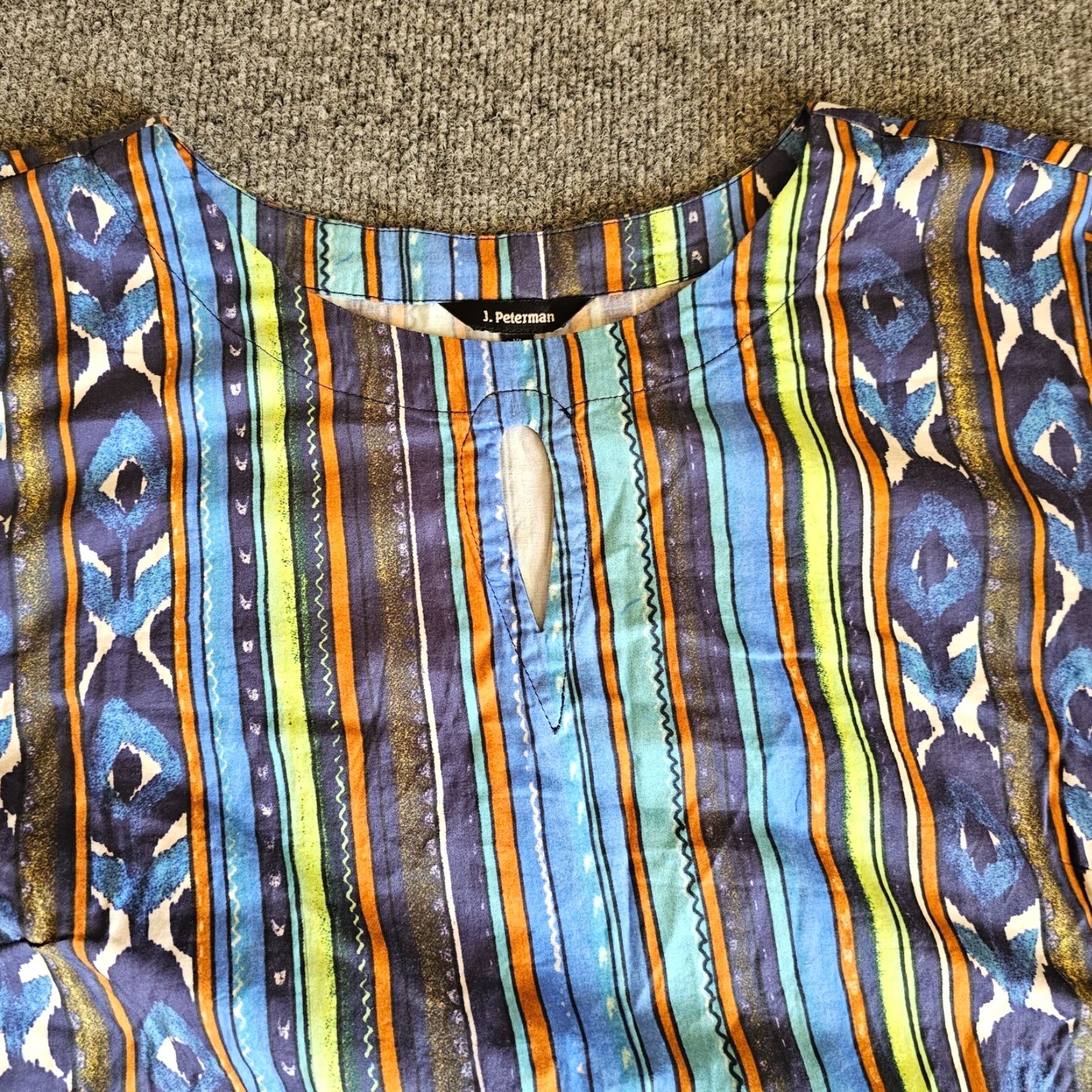 Vintage J. Peterman Top Tunic Womens XL Blue Striped 3/4 Sleeve Round Neck Casual Career Blouse Size XL / US 12-14 / IT 48-50 - 2 Thumbnail