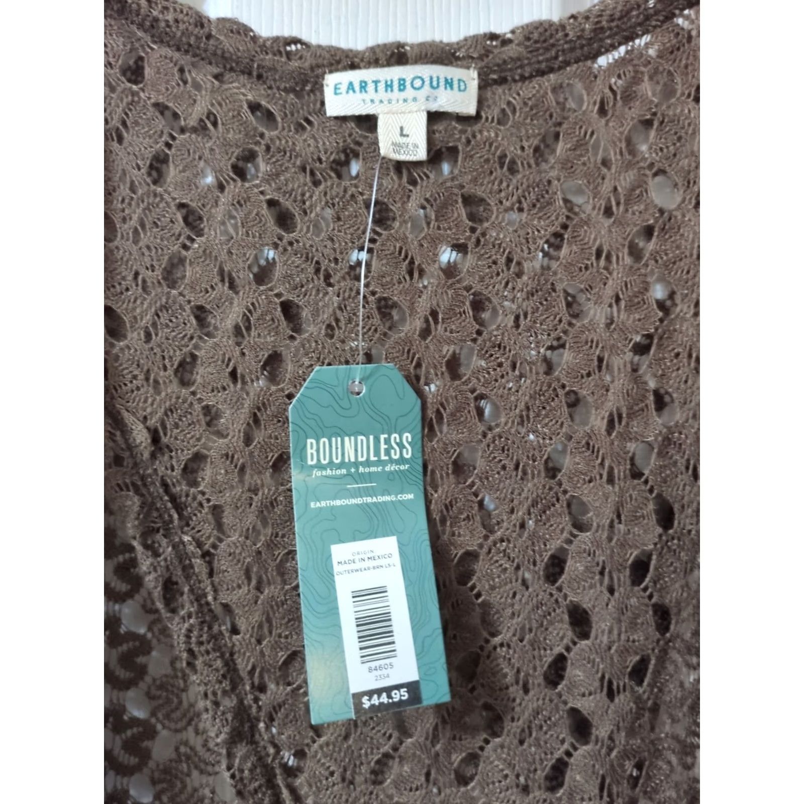 Vintage VINTAGE Earthbound Trading Co Brown Crochet Cover-up Cardigan Long Sleeve Open Knit Lightweight Bohemian All Seasons Casual Womens Large L Brown Size L / US 10 / IT 46 - 2 Thumbnail