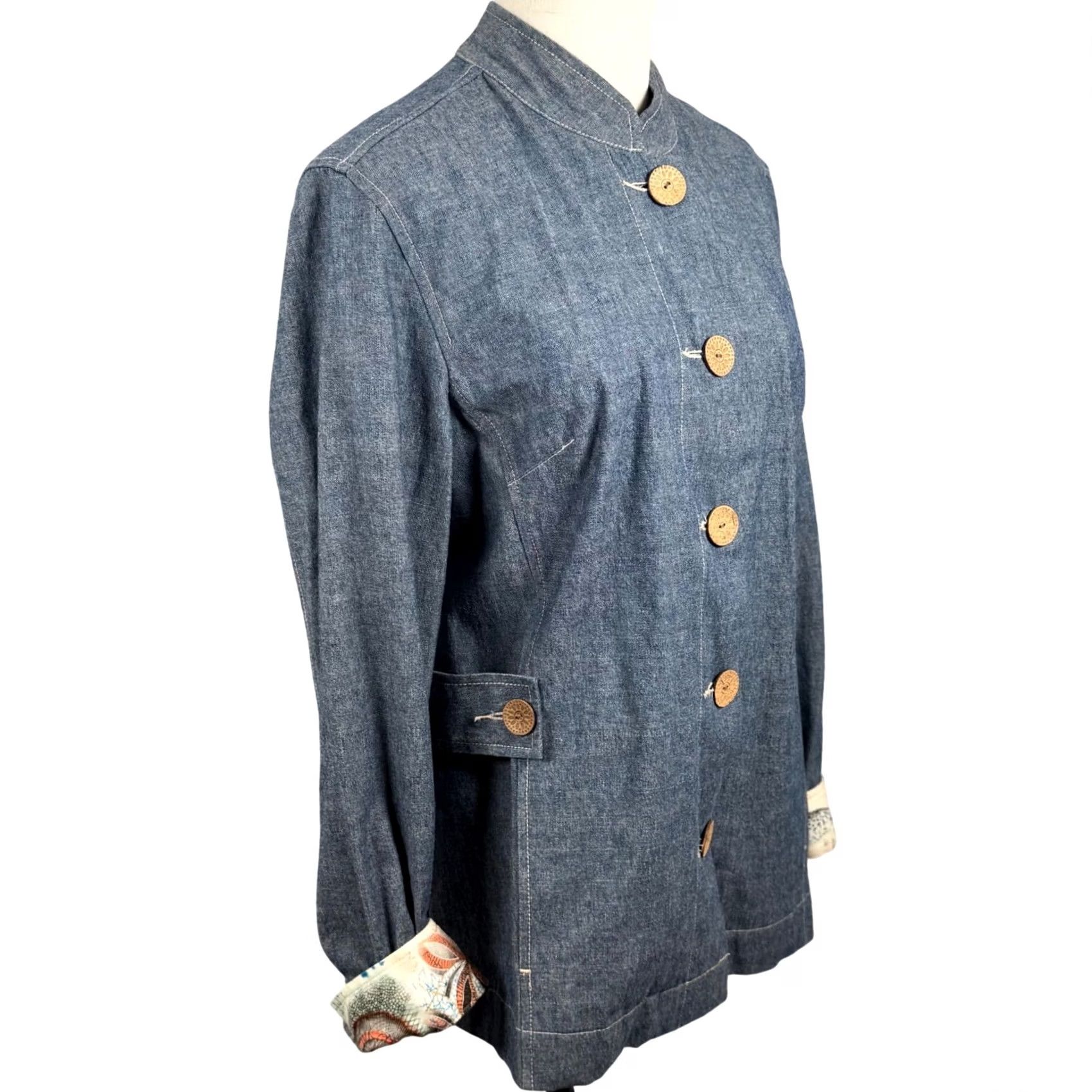 Denime EUC Vintage CityBlues M Denim Jacket Blue Mandarin Collar Safari Art to Wear 90s Size M / US 6-8 / IT 42-44 - 2 Thumbnail