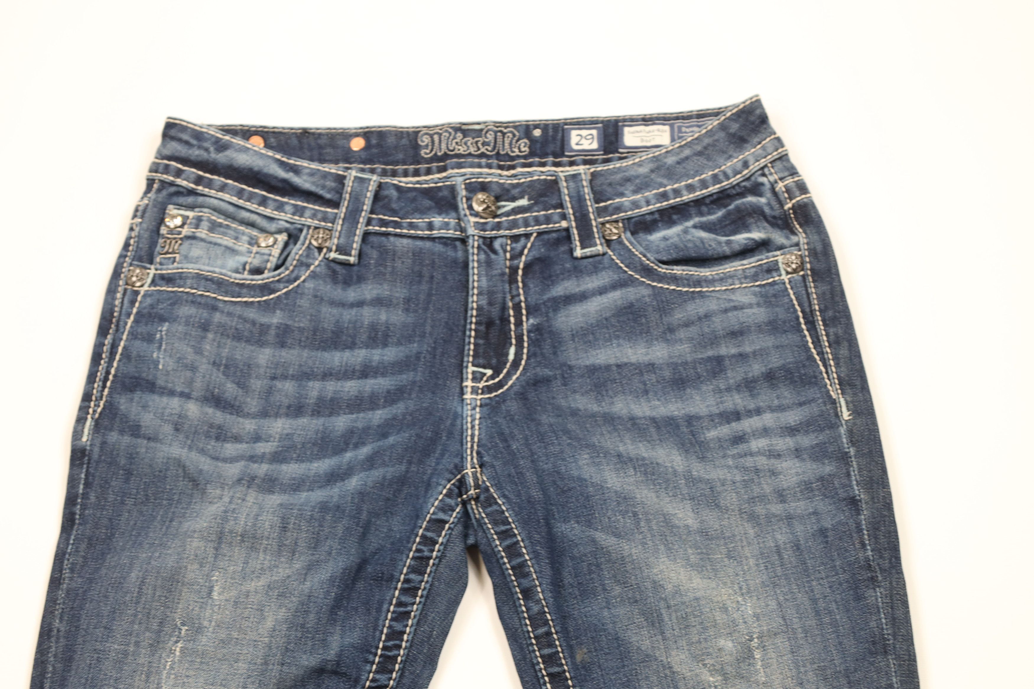 Miss Me Miss Me Cross Wings Jeweled Stretch Bootcut Denim Jeans Size 29" - 2 Thumbnail