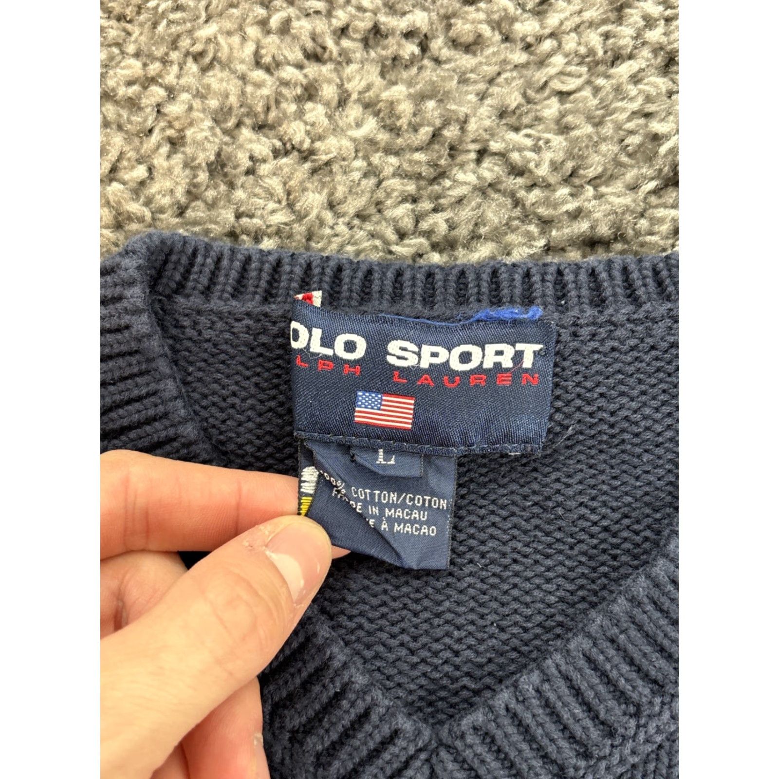 Polo Ralph Lauren VINTAGE Polo Ralph Lauren Sweater Shirt Mens M V-Neck Cotton Cable Knit Chunky 90s Blue Mens Size US M / EU 48-50 / 2 - 5 Thumbnail
