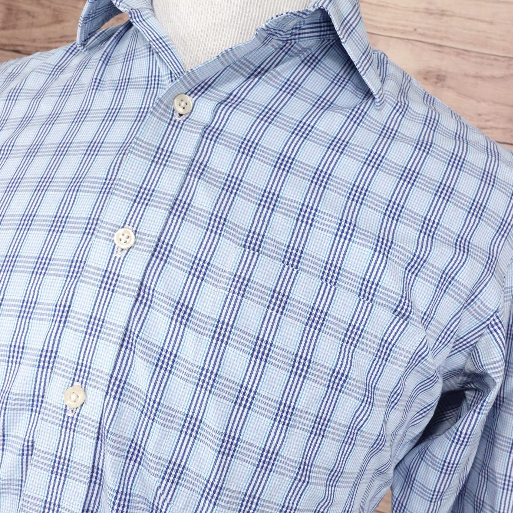 Vintage KIRKLAND SIGNATURE Dress Shirt Men 15 32 Blue Plaid Non-Iron Long Sleeve Button-Up Size US M / EU 48-50 / 2 - 2 Thumbnail