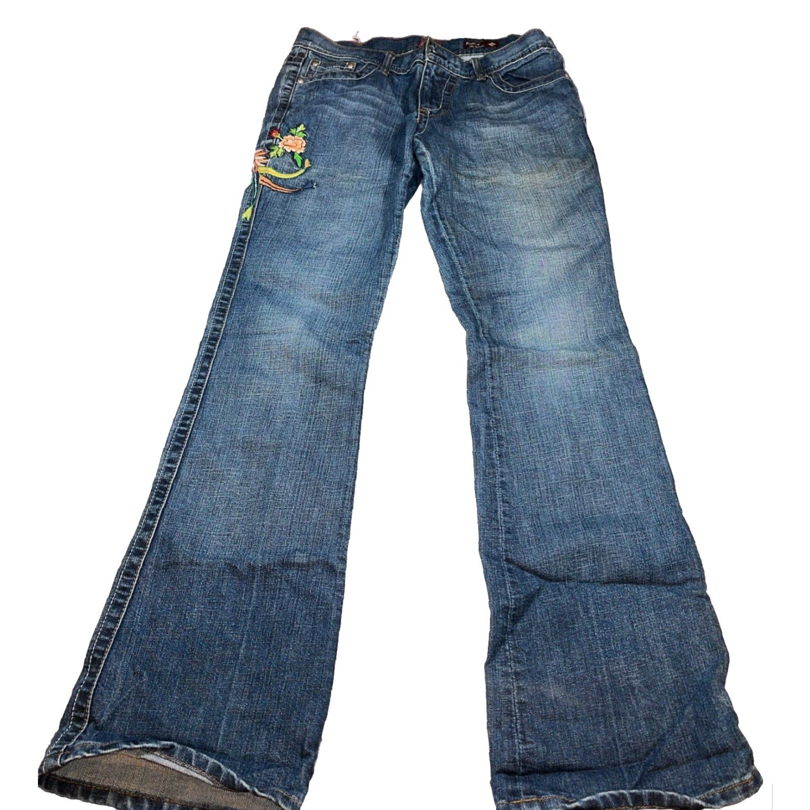 Vintage VINTAGE People of the World Jeans Low Rise 31 BLUE Embroidered Tropical Bird Peacock Flowers 5-Pocket Womens Boots Cut Inseam 34(Size 31) Size 24" / US 00 / IT 34 - 3 Thumbnail