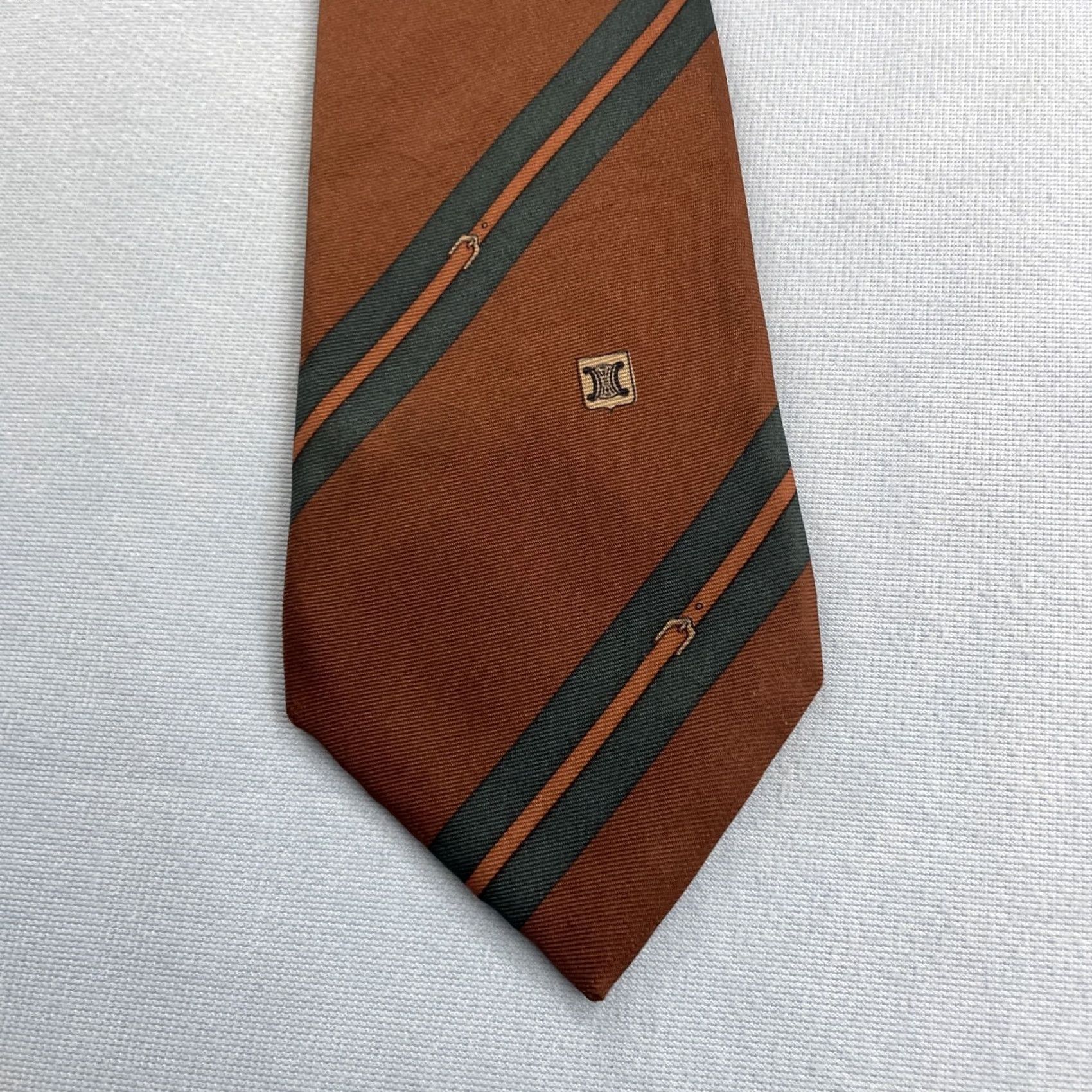 Celine VINTAGE CELINE Paris Silk Tie Equestrian Horse Stripe Monogram Logo Brown 3x62 Capsule Necktie - One Size, Men Size ONE SIZE - 2 Thumbnail