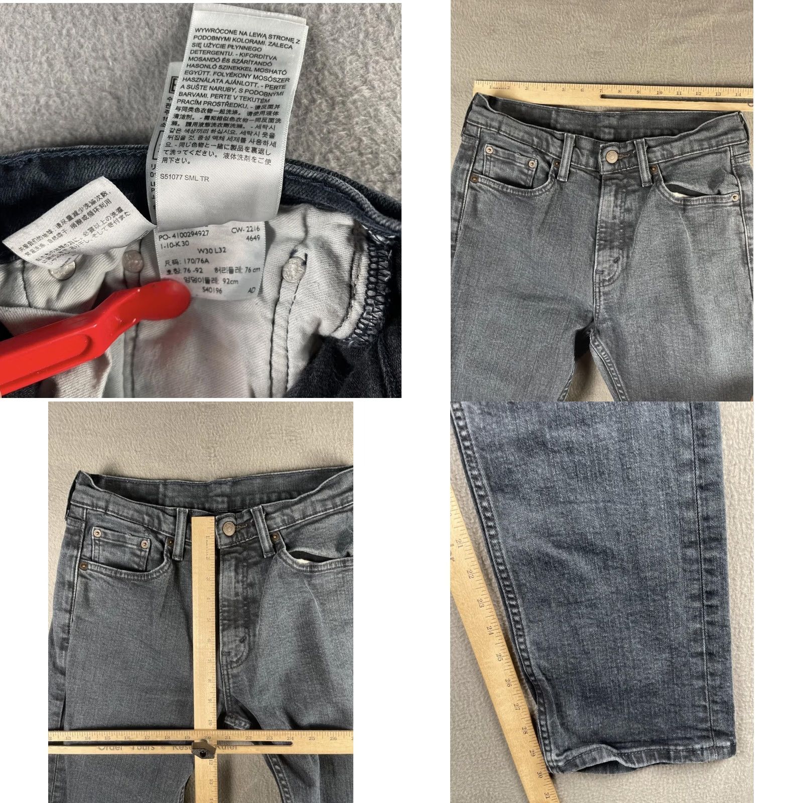 Levi's Levis 505 Jeans Mens 30x32 Charcoal Gray Wash Regular Fit Straight Denim Size US 30 / EU 46 - 8 Thumbnail