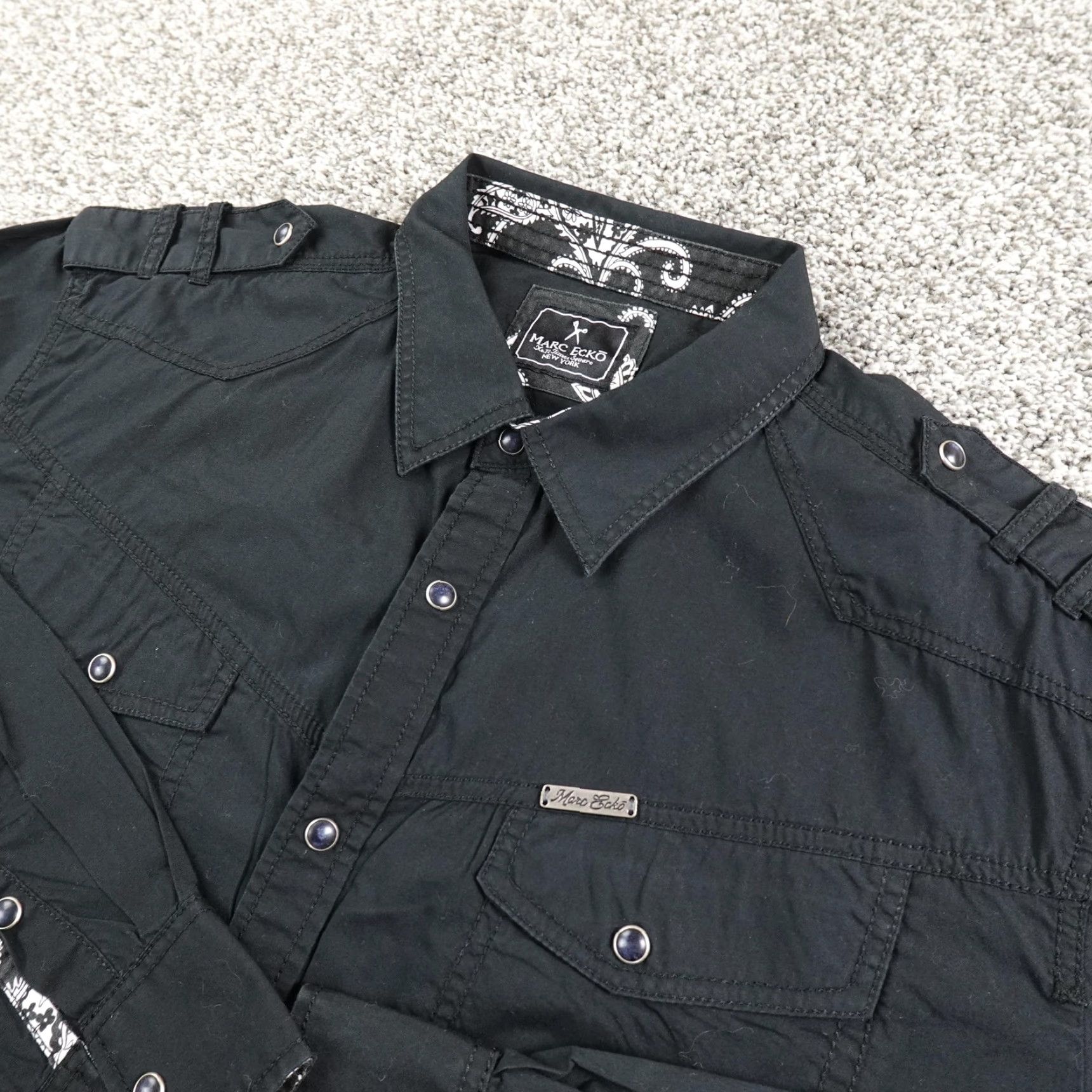 Vintage Marc Ecko Shirt Mens XL Black Western Pearl Snap Button Up Military Utility Y2K Size US XL / EU 56 / 4 - 2 Thumbnail