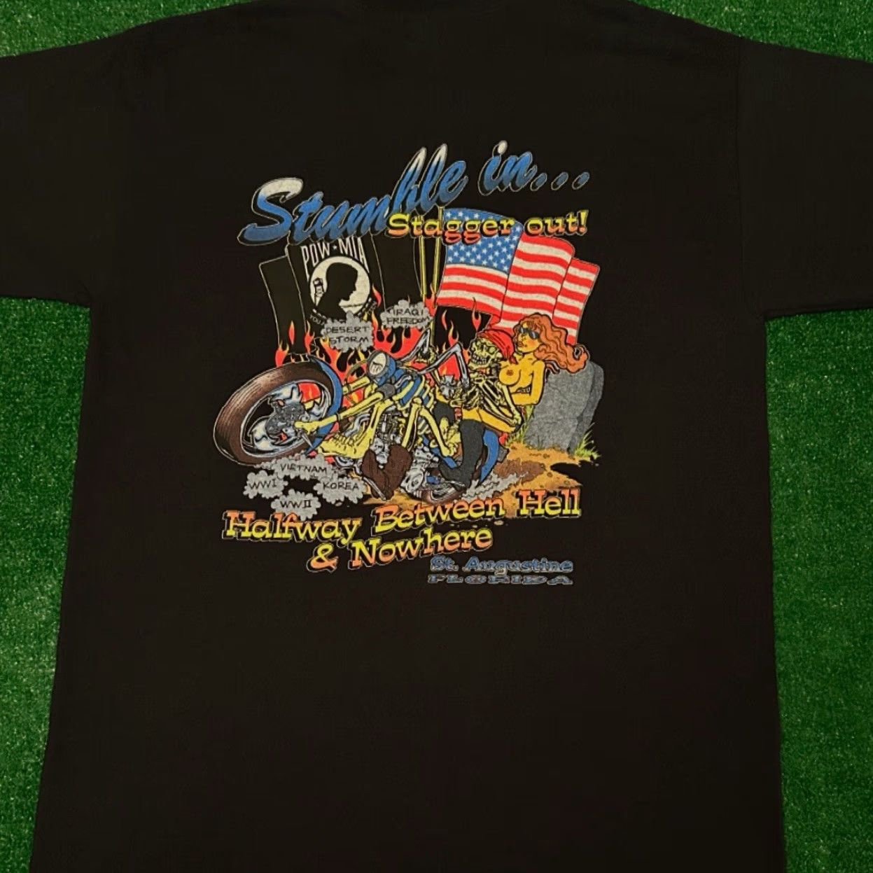 Vintage VINTAGE 90s Y2K Biker Bar Halfway Between Hell VTG Shirt Men L Black St Augustine Florida 90s Y2k Biker Bar Hip Hop Shirt Mens L Size US L / EU 52-54 / 3 - 4 Thumbnail