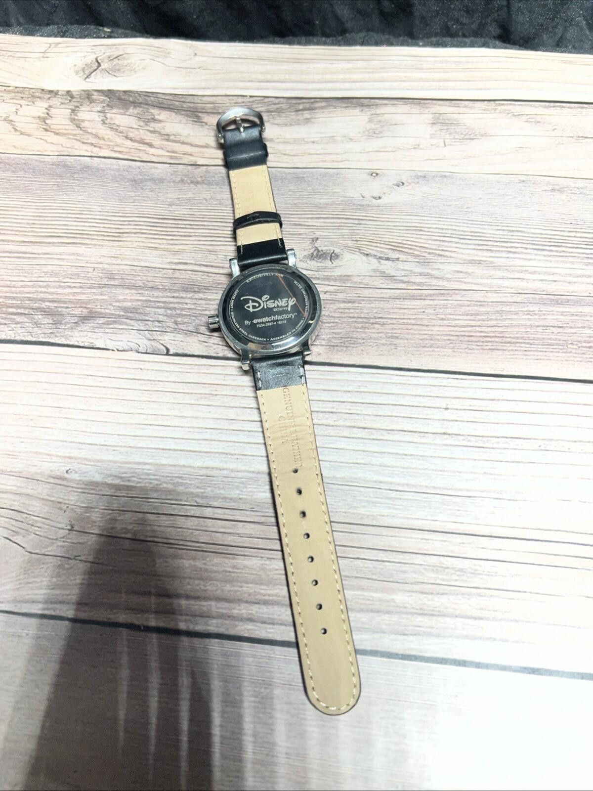 Disney Mickey Mouse Moving Dial Arms Genuine Black Leather Watch Size ONE SIZE - 2 Thumbnail