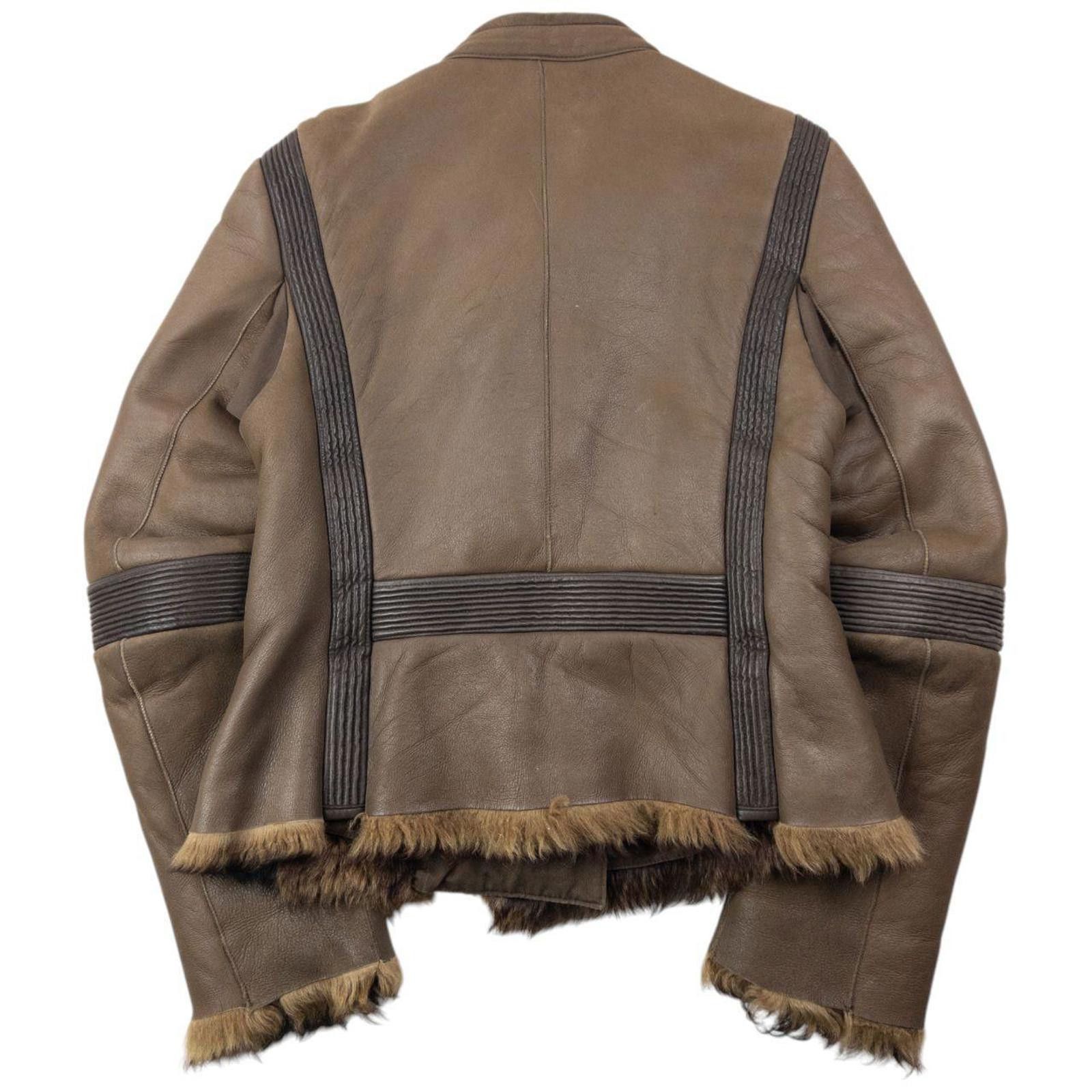 Vintage 2000s Prada Sport Sheep Fur Lined Leather Jacket M