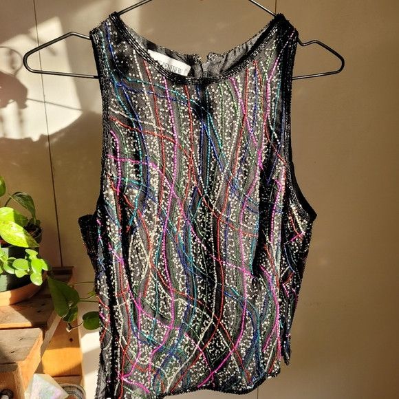 Holt Renfrew Holt Renfrew Vintage Beaded Black 100% Silk Top - Size L Size L / US 10 / IT 46 - 3 Thumbnail
