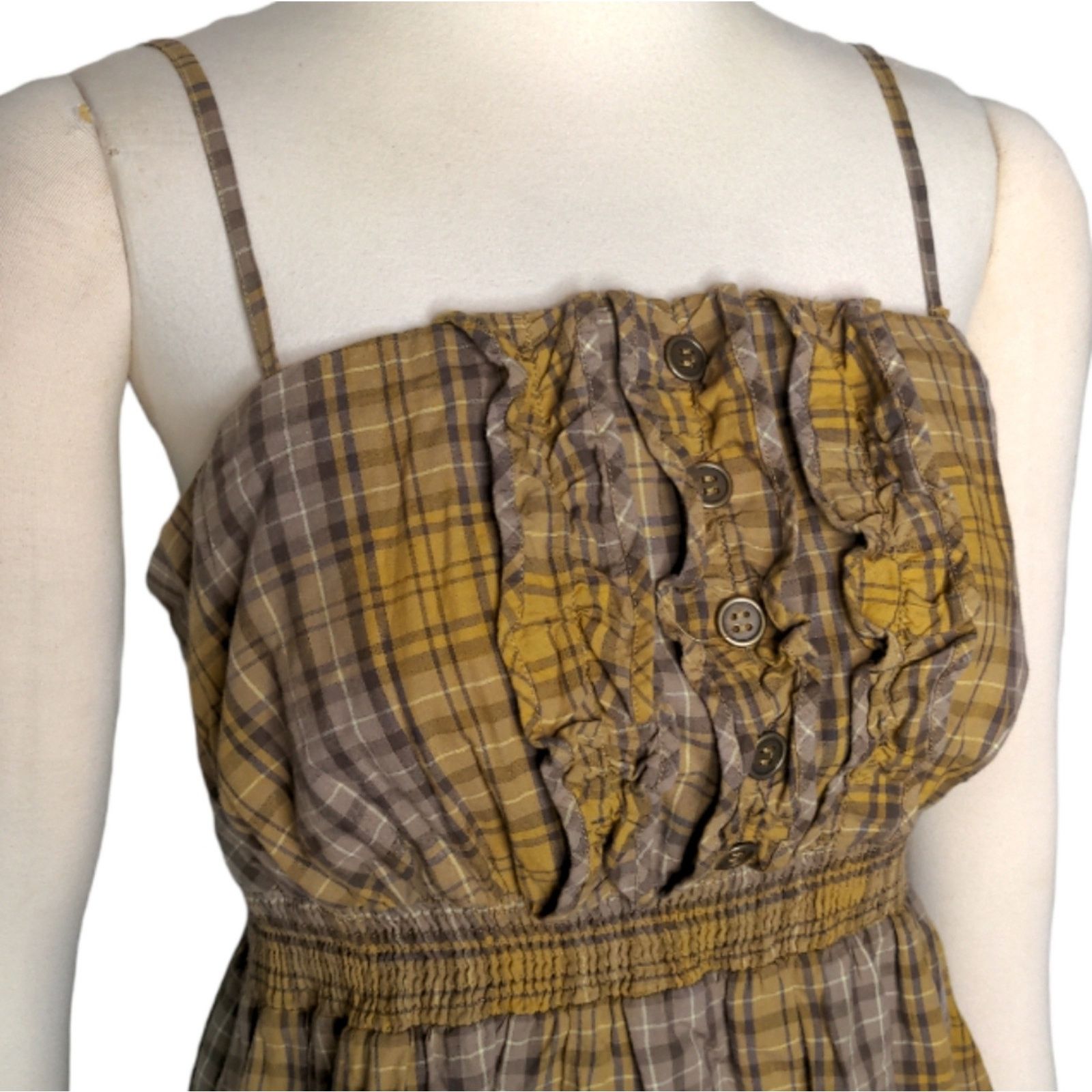 Anthropologie ANTHROPOLOGIE MAEVE Yellow Plaid Spaghetti Strap Dress Size M / US 6-8 / IT 42-44 - 2 Thumbnail