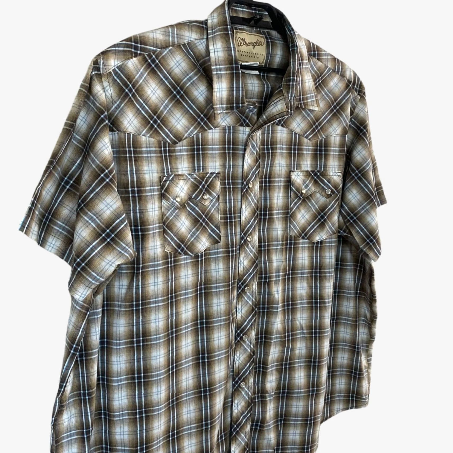Wrangler Wrangler Western Pearl-Snap Shirt Brown Plaid Men's 3XL Short-Sleeve Button-Up Shirts Men’s 3XL Western Size US XXL / EU 58 / 5 - 4 Thumbnail
