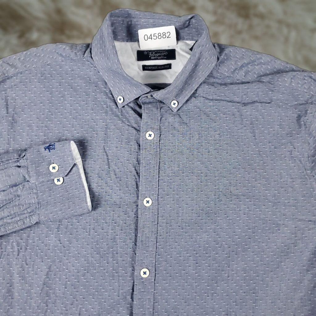 Vintage Penguin Dress Shirt Mens Size 16 Blue Button Up Long Sleeve Regular Fit Size 42R - 1 Thumbnail