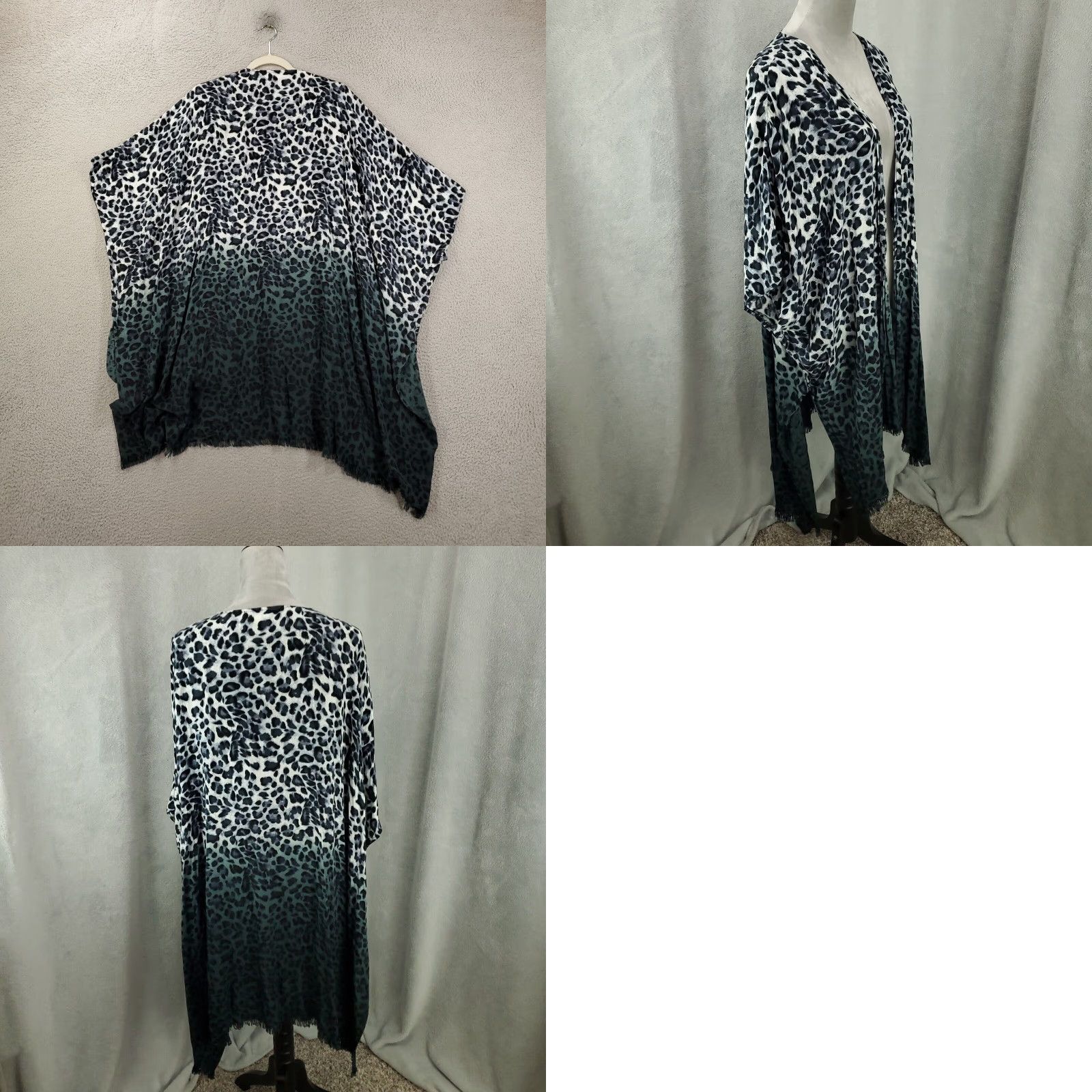 Vintage Boho Cardigan Oversized Medium White Blue Black Leopard Animal Print Open Flowy Size M / US 6-8 / IT 42-44 - 8 Thumbnail