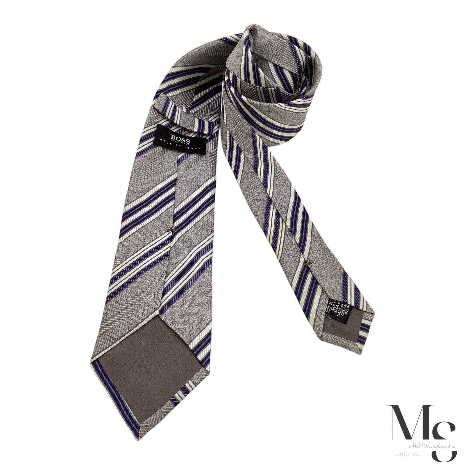 Hugo Boss BOSS HUGO BOSS XL Gray Regimental Striped Silk Tie Made In I Size ONE SIZE - 2 Thumbnail