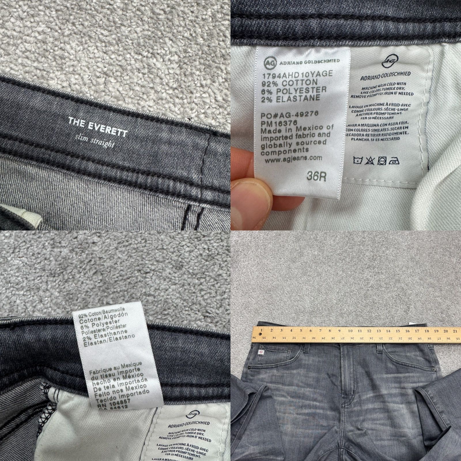 Denime AG Adriano Goldschmied Everett Jeans Slim Fit Straight Leg Mens 36R Gray Size US 36 / EU 52 - 8 Thumbnail