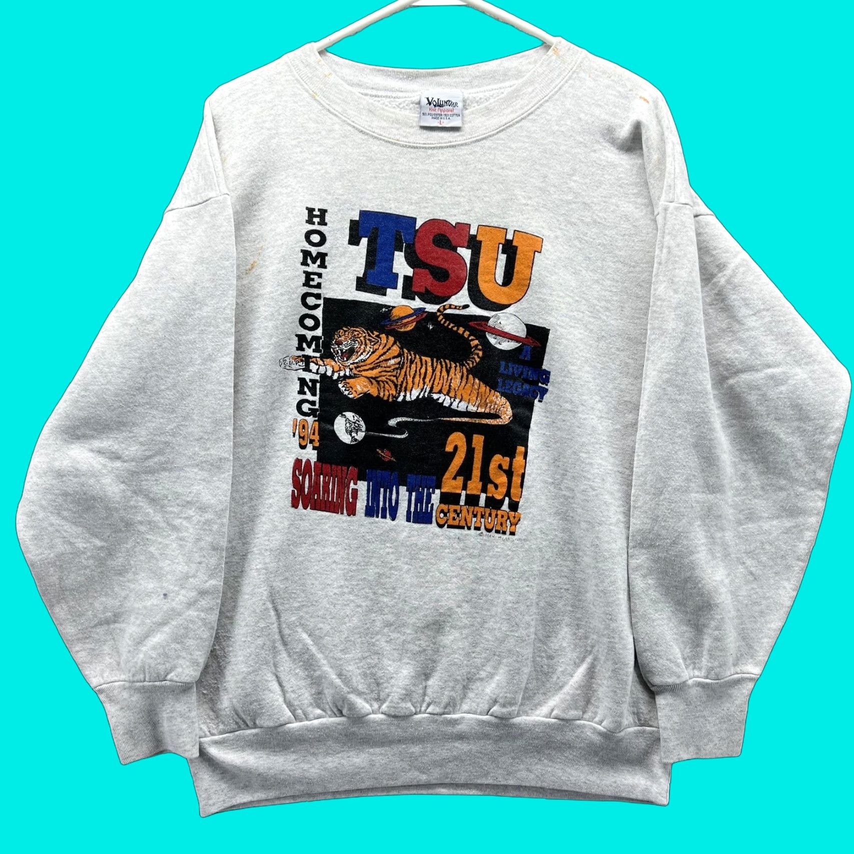 Vintage VINTAGE Volunteer Knit Apparel Sweatshirt Men L Gray TSU 90s Homecoming TSU Tiger Graphic Print Size US L / EU 52-54 / 3 - 1 Thumbnail