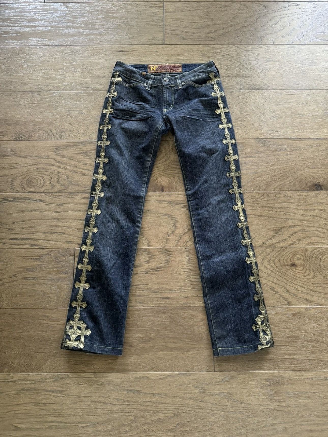 Chrome Hearts Chrome Hearts Notify Custom Gold Leather Cross Patch Denim Size 27" / US 4 / IT 40 - 1 Thumbnail