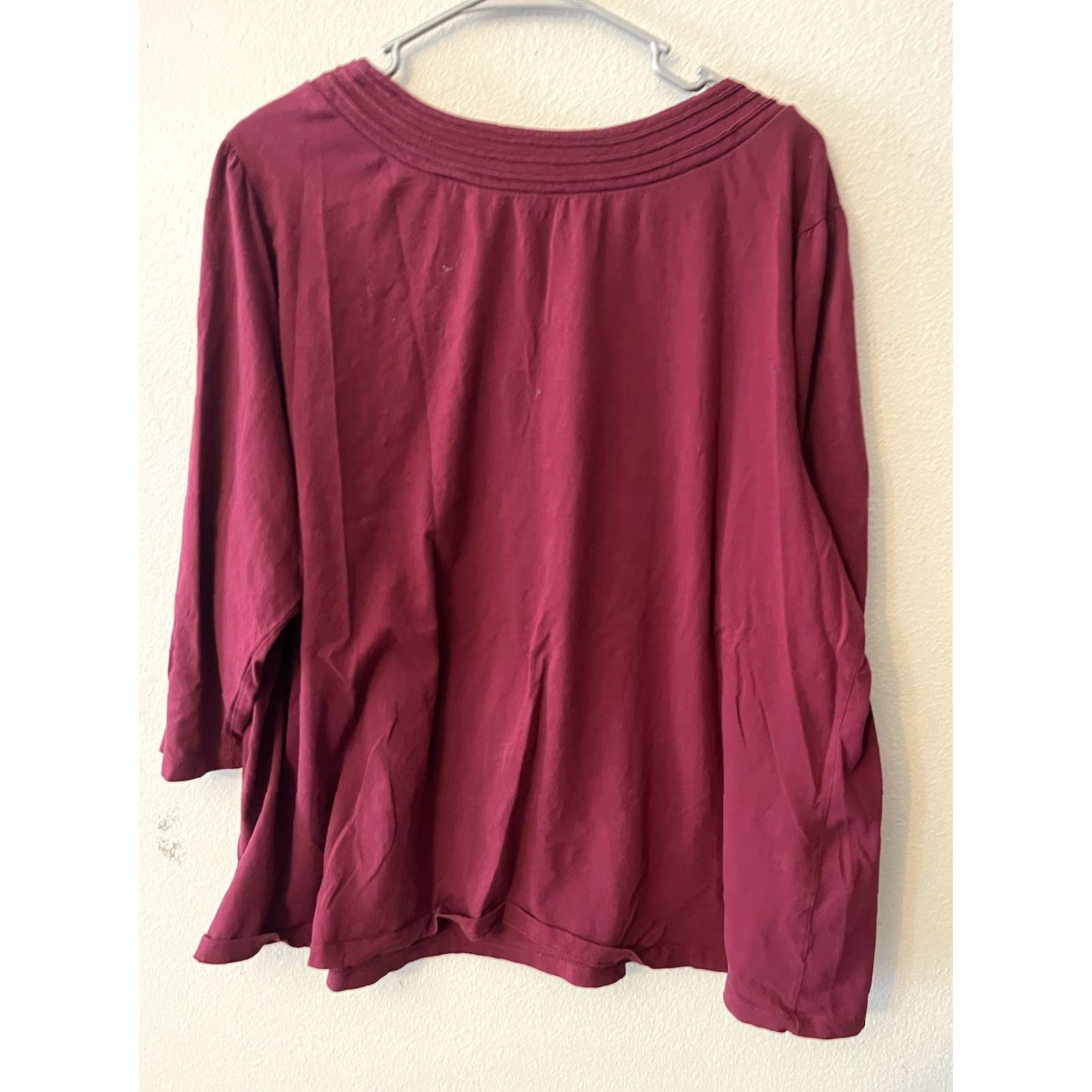 Vintage Sonoma Women's Button-Up Sweater Shirt 3X Plus Size Maroon 3/4 Sleeve Scoop Neck Knit Size XXL / US 16-18 / IT 52-54 - 2 Thumbnail