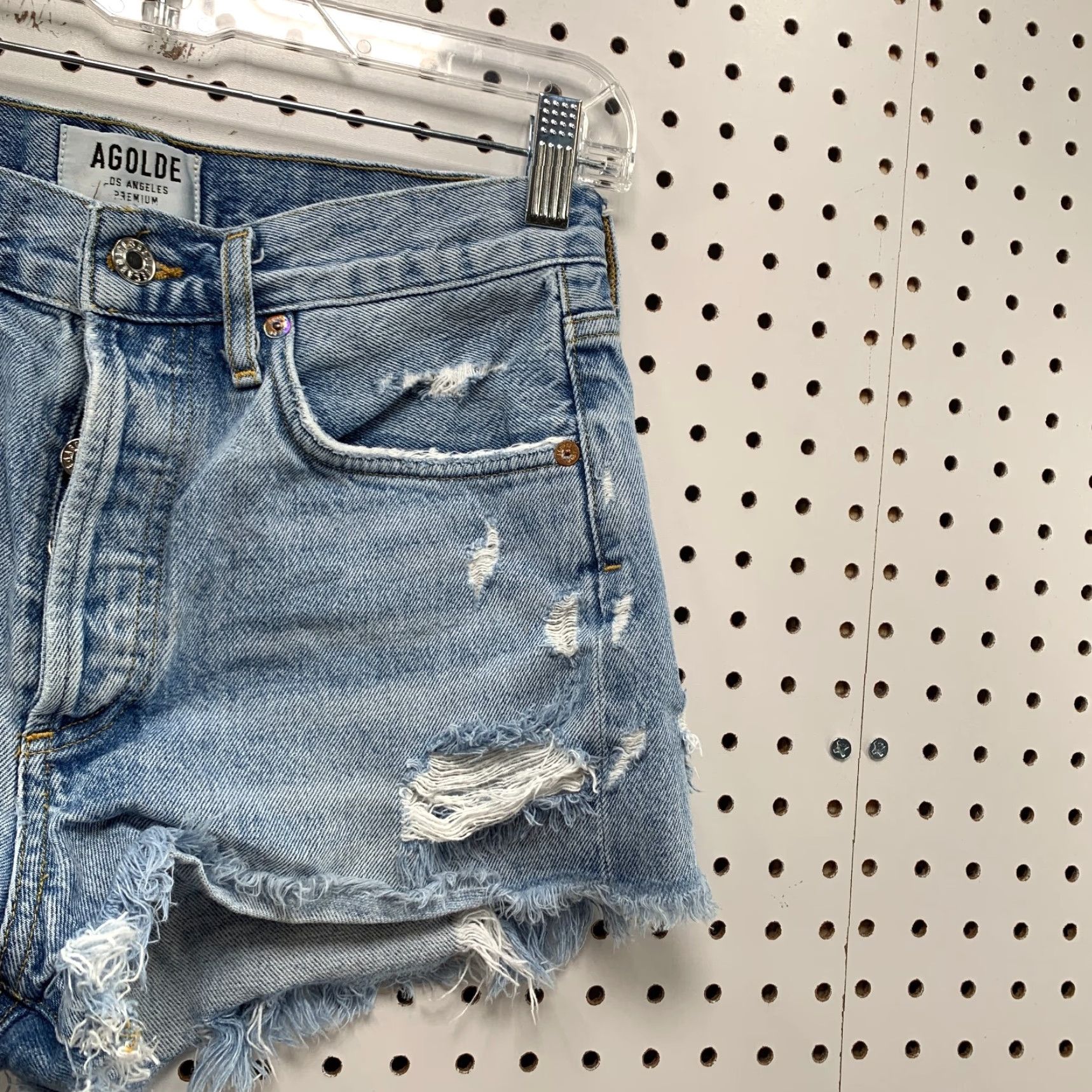 Agolde AGOLDE Cut Off Button Fly Denim Shorts Womens Size 25 fits 28x2 Distressed Size 42" / US 20 - 6 Thumbnail
