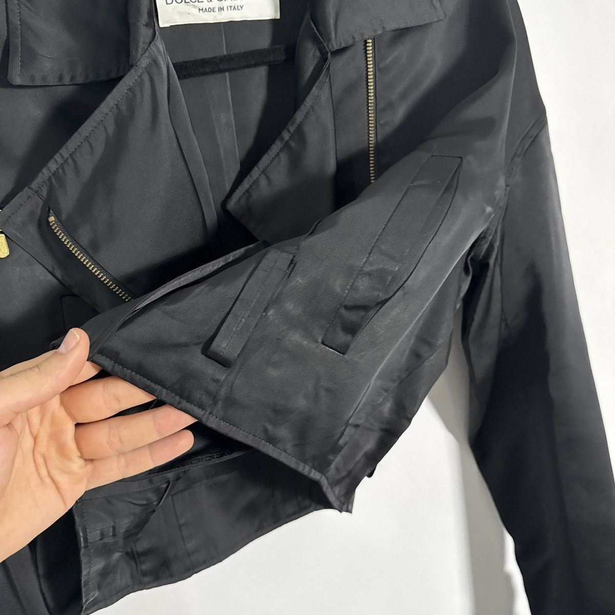 Dolce & Gabbana Dolce & Gabbana 1990s Cropped Biker Jacket Black Blazer Size L / US 10 / IT 46 - 7 Thumbnail