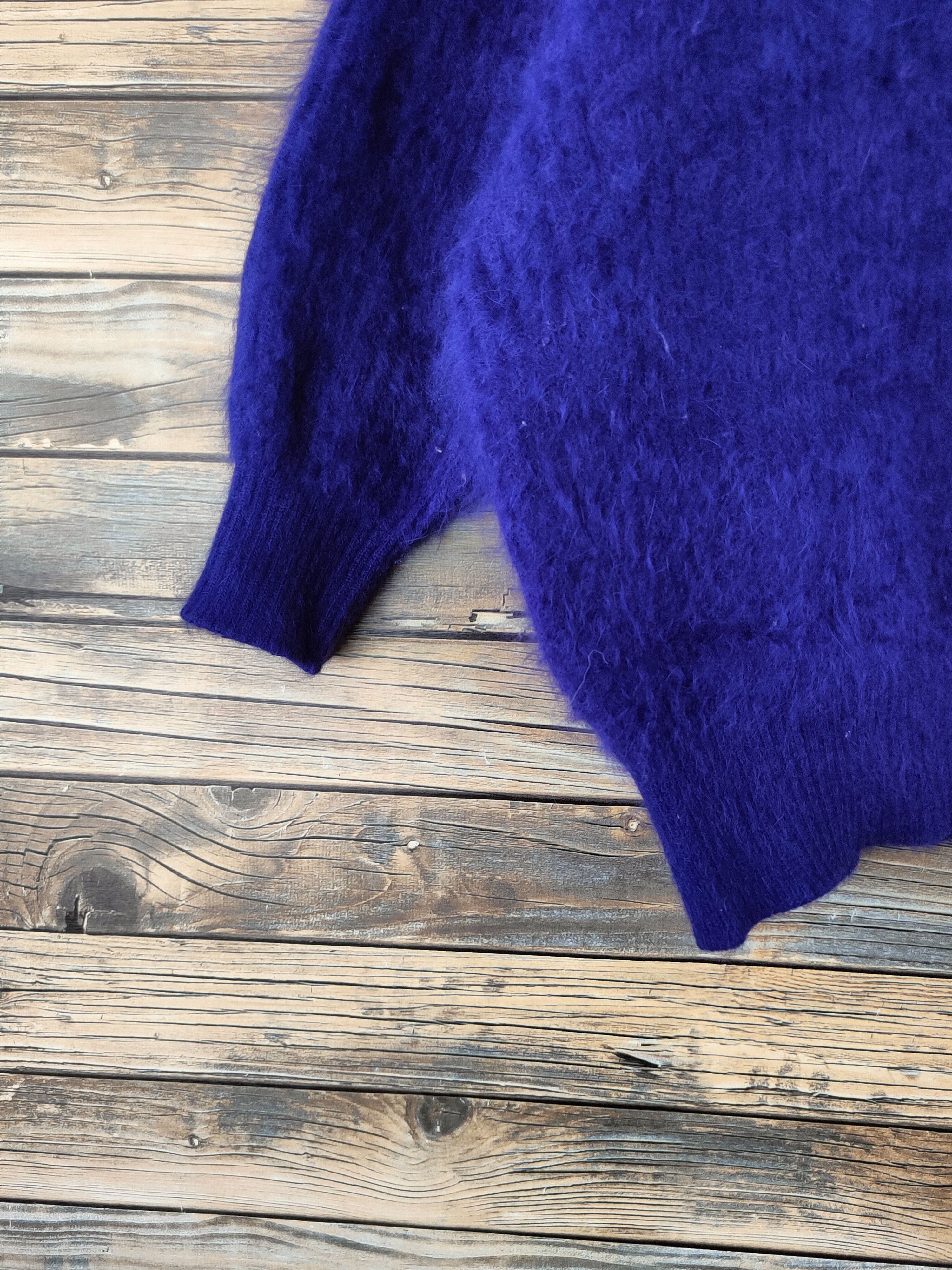 Japanese Brand DL Sundose Blue Fur Mohair shaggy Knitwear #46-992 Size L / US 10 / IT 46 - 4 Thumbnail