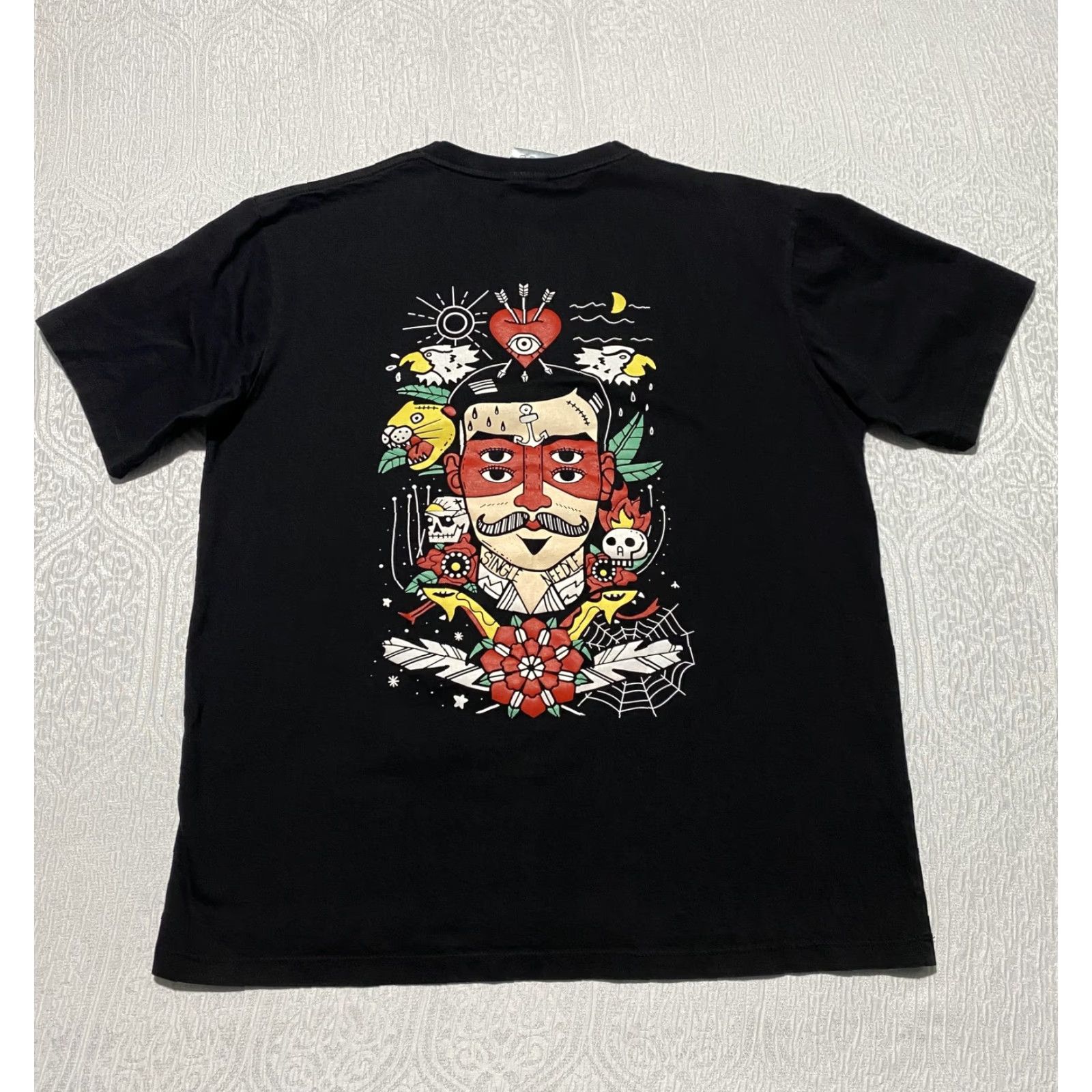 Needles Single Needle Shirt Mens XL Black Colorful Tattoo Skull Art Graphic Four Eyes Size US XL / EU 56 / 4 - 2 Thumbnail