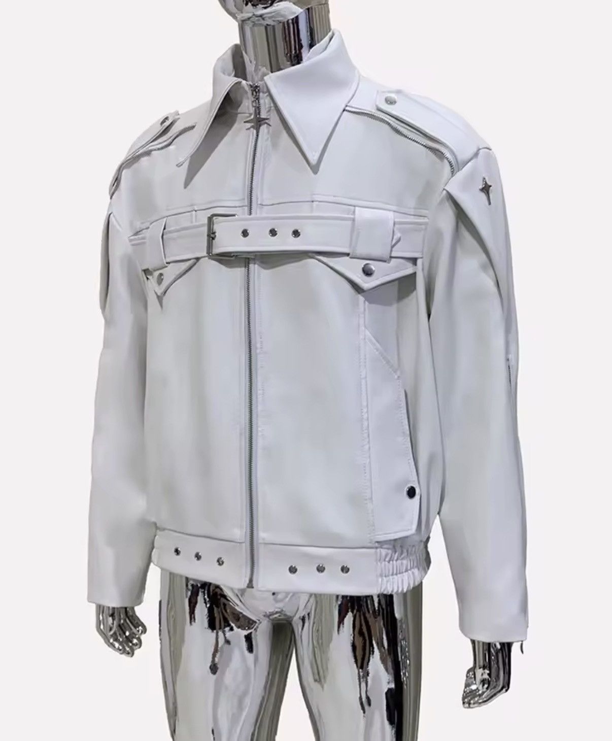 Leather Punk Streetwear PU Leather Designer Zipper Jacket Size US XL / EU 56 / 4 - 4 Thumbnail