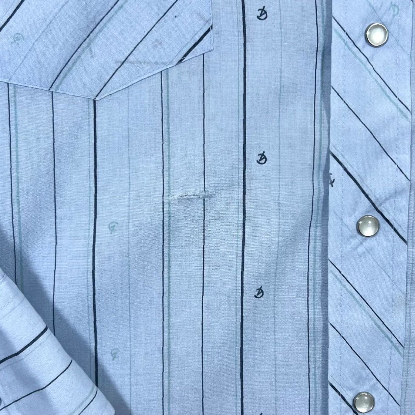 Vintage Vintage The Western Fair Lott, Texas Cowboy Western Blue Striped Popper Shirt L Mens Shirt Popper Button-Up Collared Blue Striped Western Theme 90s? Size US L / EU 52-54 / 3 - 5 Thumbnail