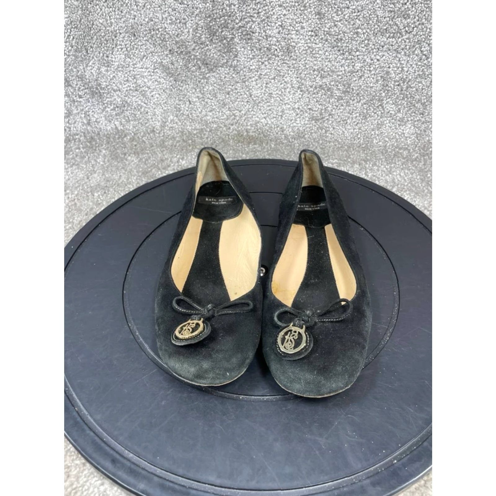 Vintage kate spade new york flats Womens 7.5 B Ballet Black Suede Bow Round Toe Slip On Shoes Size US 5.5 / IT 35.5 - 4 Thumbnail