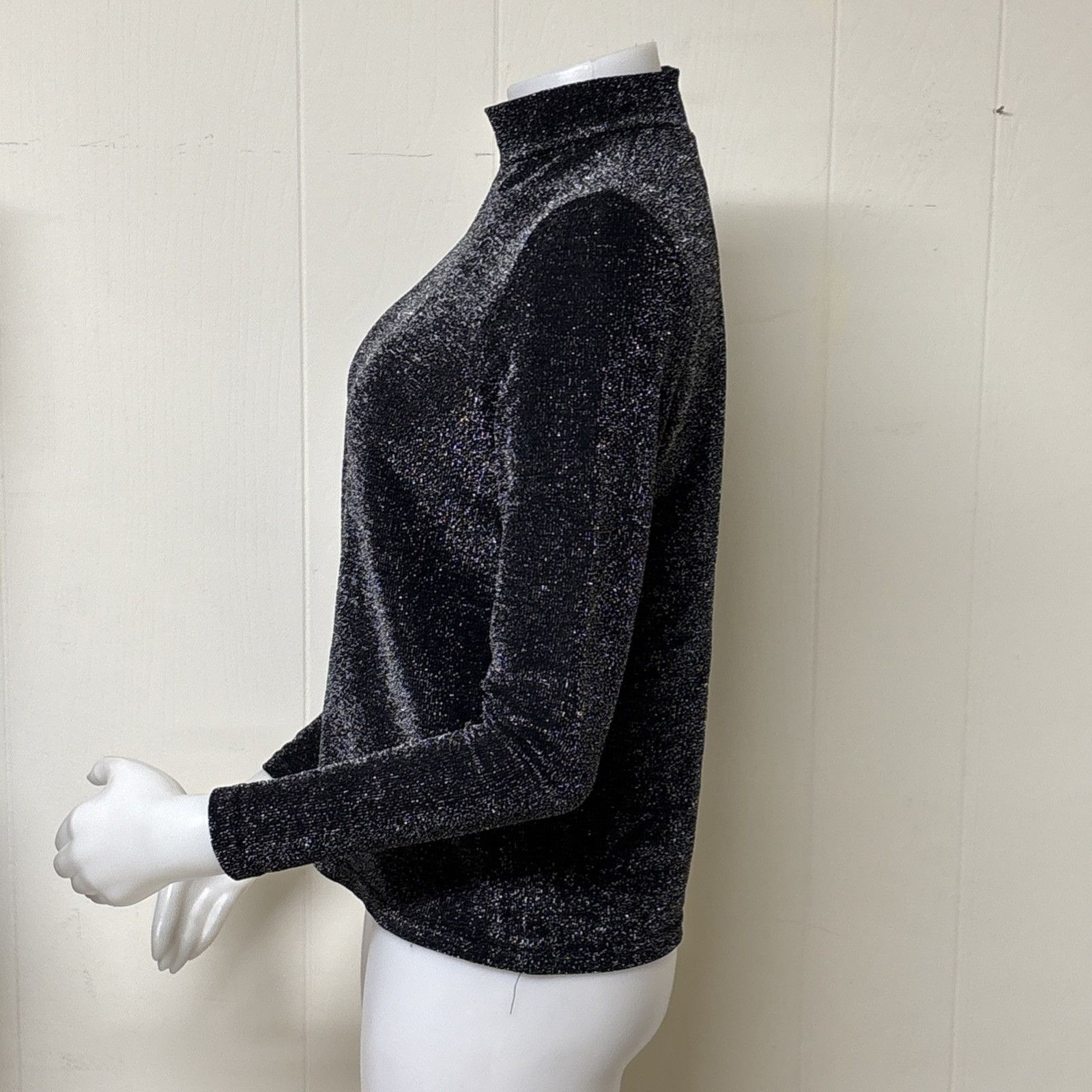 Other Vtg Black Silver Shiny Lurex Top Womens M Long Sleeve Mock N Size M / US 6-8 / IT 42-44 - 2 Thumbnail